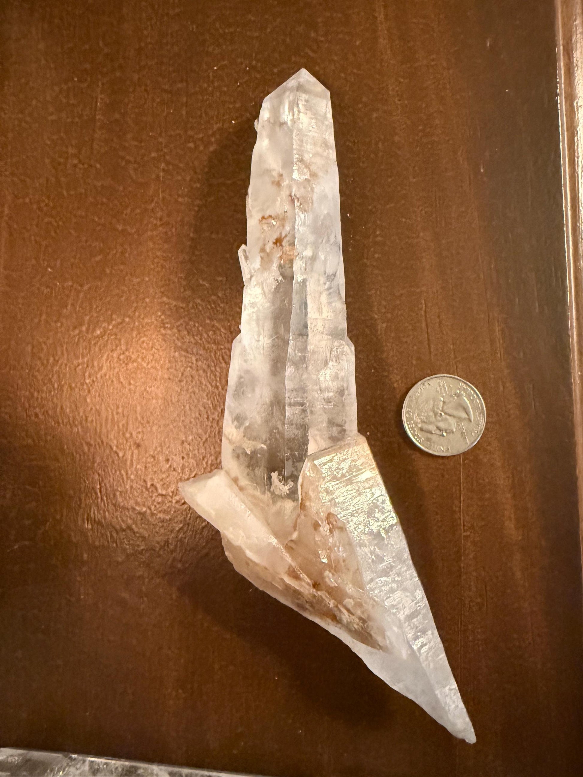 Laser Singing Lemurian Wand 7.75”, crossed bottom, New, gift, altar, high vibration crystals