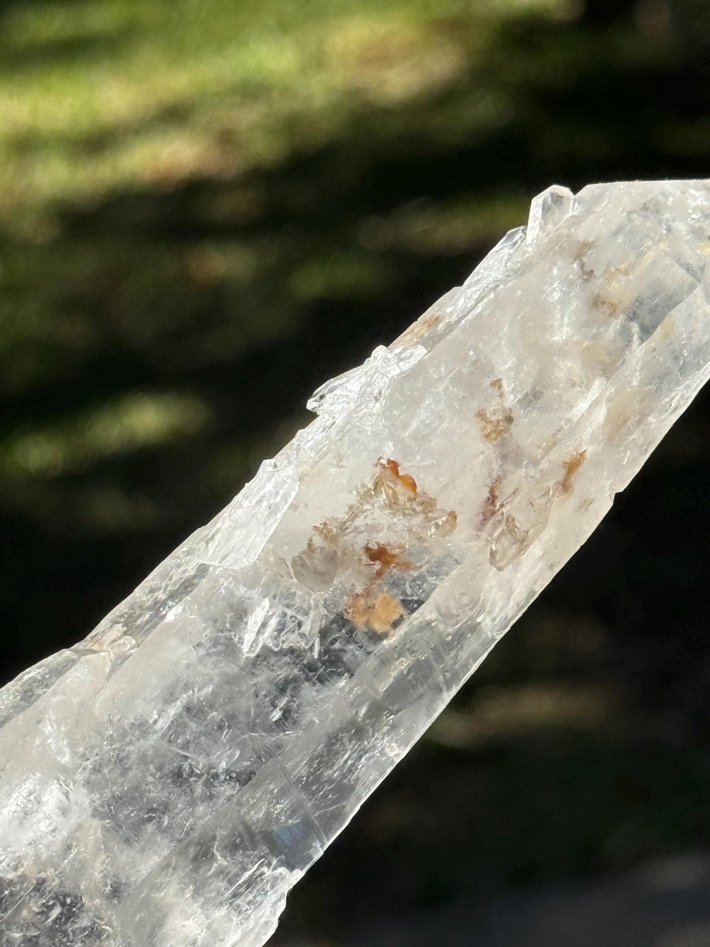 Laser Singing Lemurian Wand 7.75”, crossed bottom, New, gift, altar, high vibration crystals