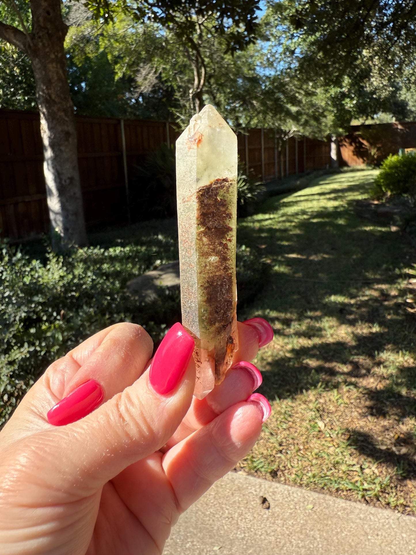 Strawberry Pink Mint Lemurian DT wand, new, high quality, striations, crystal healing, 3.5”, hematite, chlorite premium