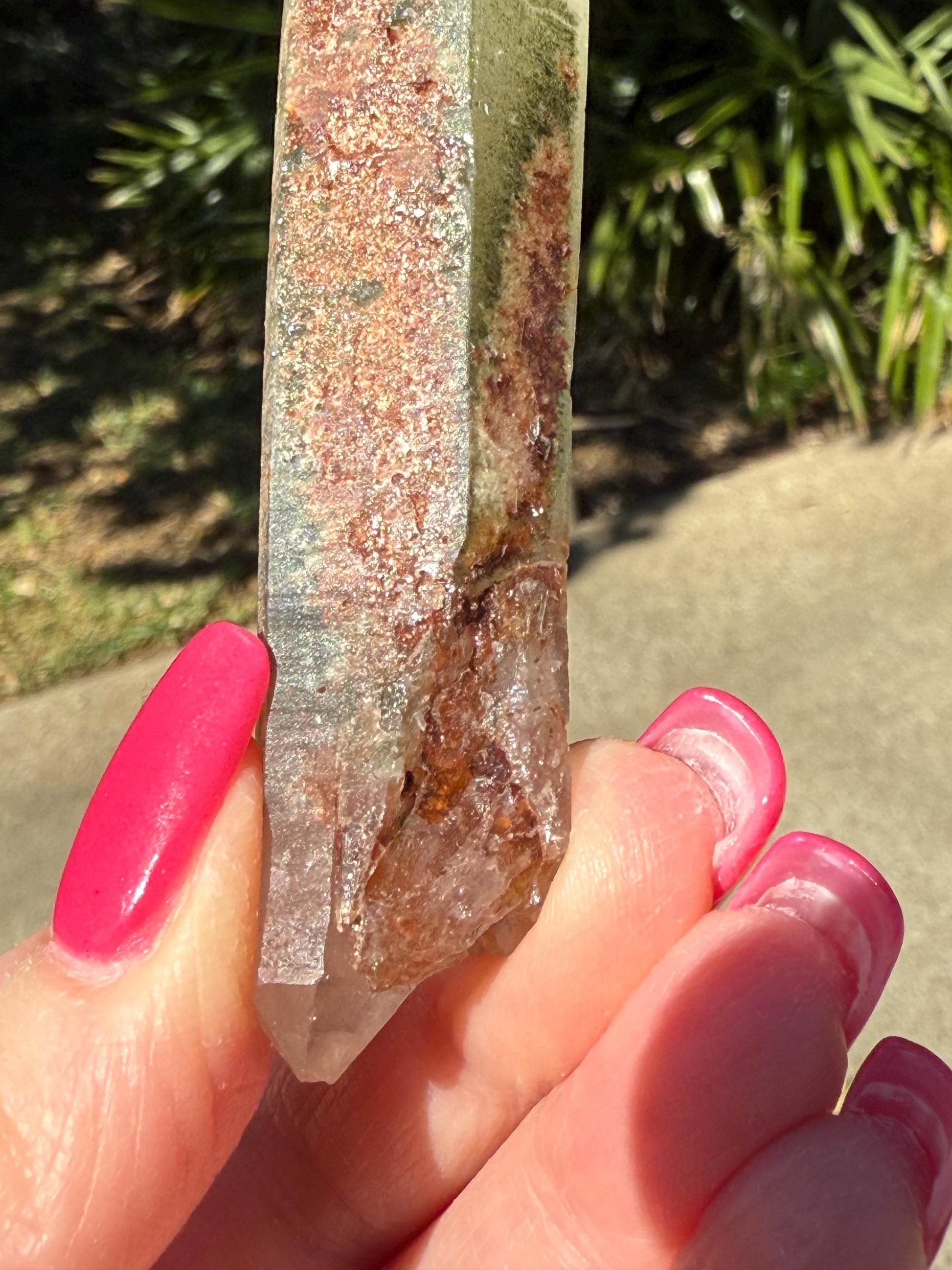 Strawberry Pink Mint Lemurian DT wand, new, high quality, striations, crystal healing, 3.5”, hematite, chlorite premium