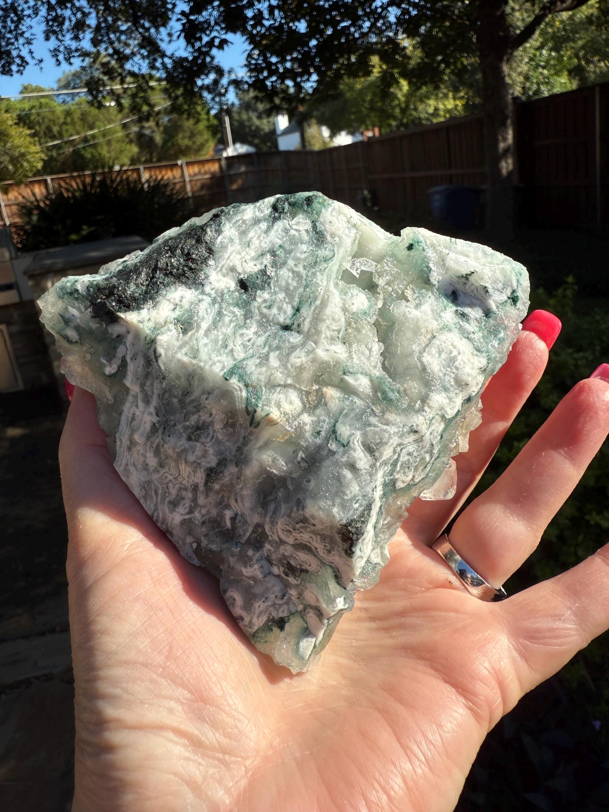 Heavy Green Apophyllite Fairy Bed double-sided with sparkle, 4.5”, high vibration crystals, gifts, altar