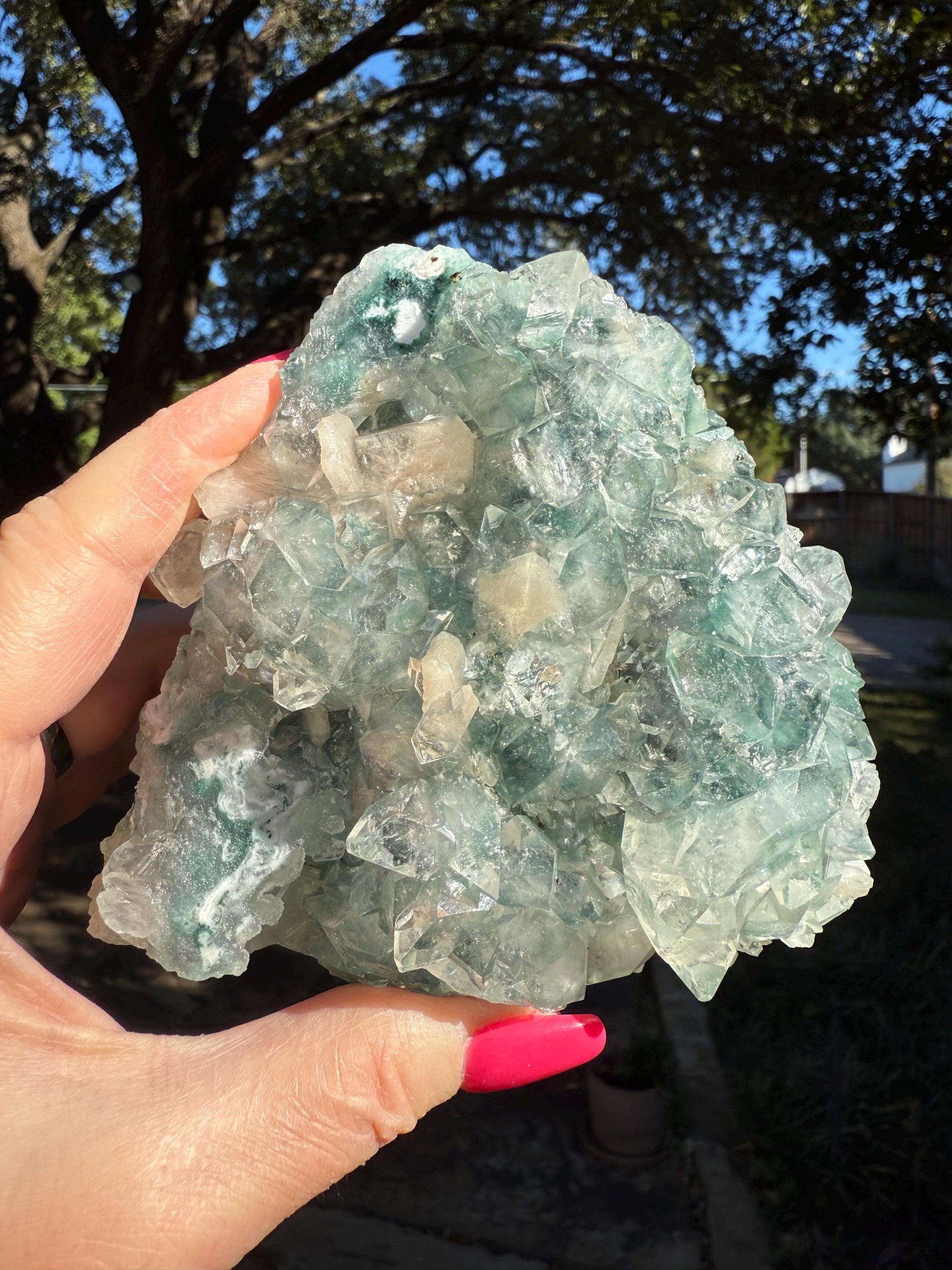 Heavy Green Apophyllite Fairy Bed double-sided with sparkle, 4.5”, high vibration crystals, gifts, altar