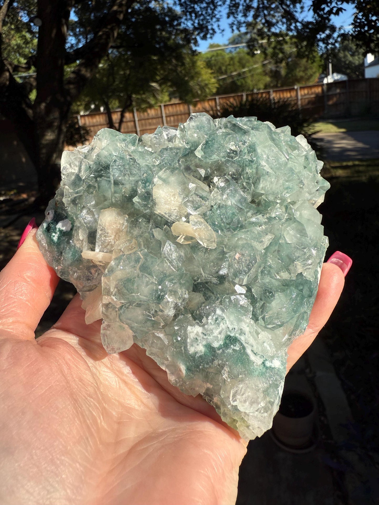 Heavy Green Apophyllite Fairy Bed double-sided with sparkle, 4.5”, high vibration crystals, gifts, altar