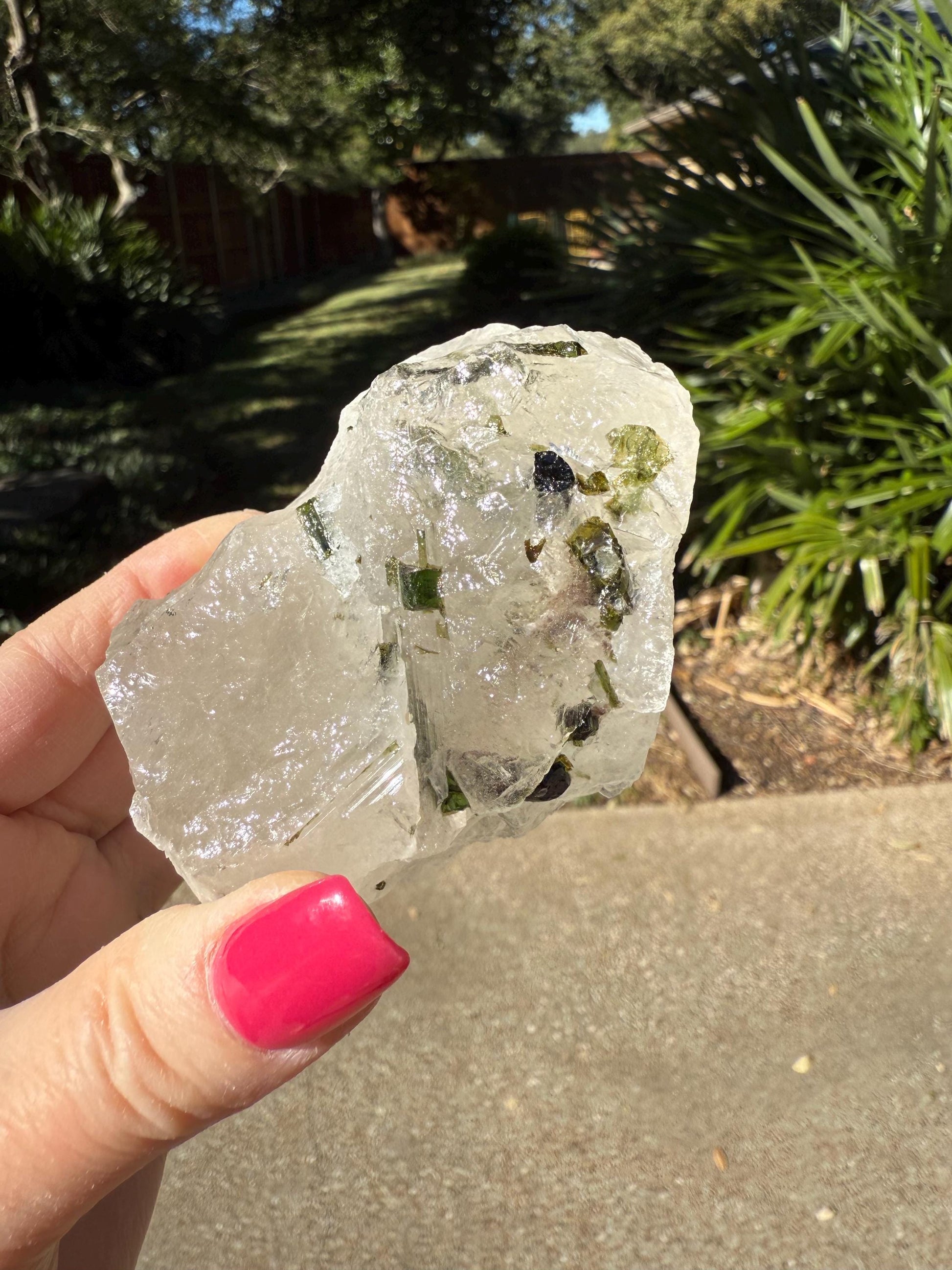 Large Green Tourmaline in Quartz chunk, stunning raw altar piece 9.6 oz, high vibration crystals, 3.5