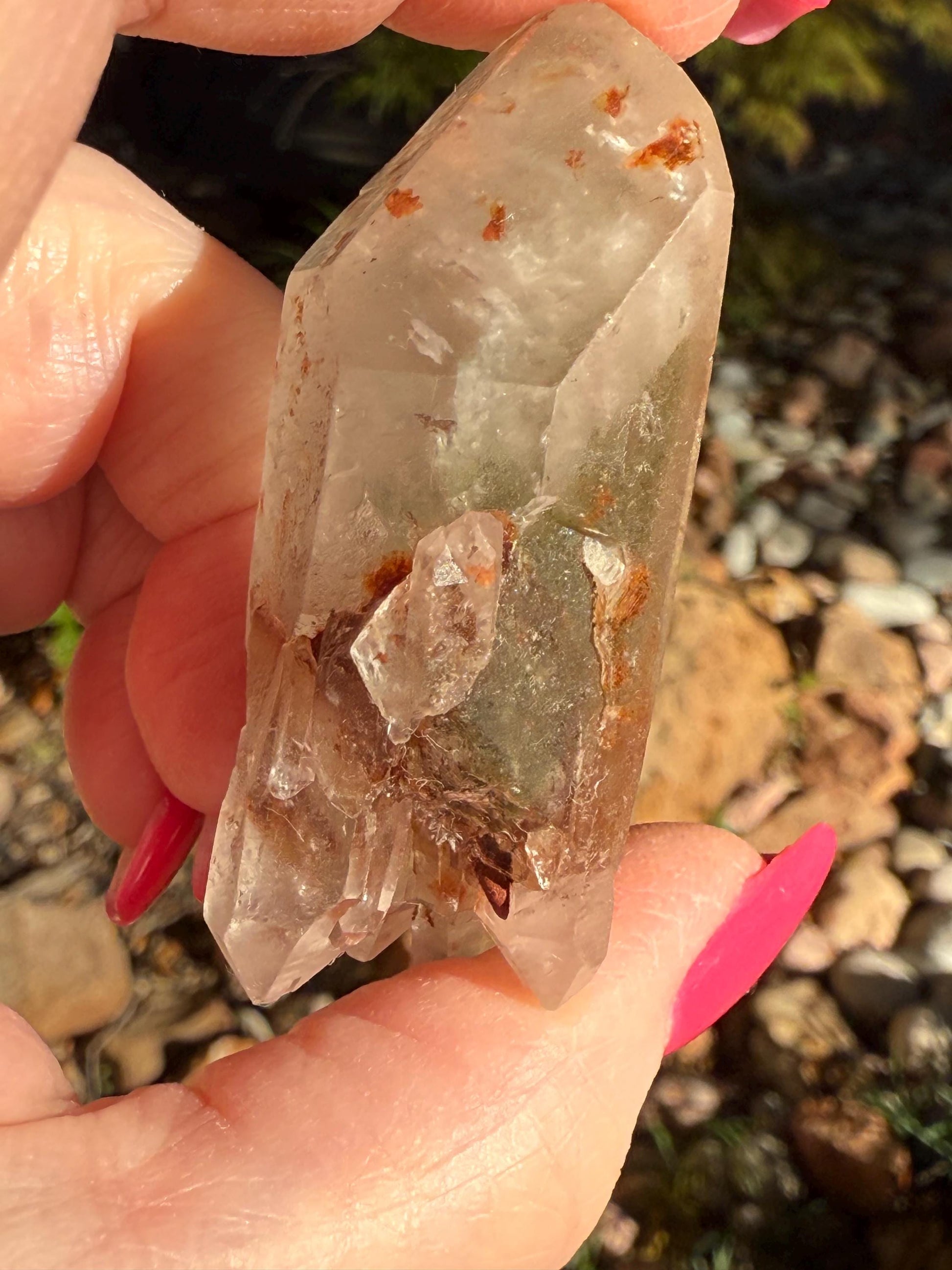 Strawberry Pink Mint Lemurian Fairy bed, new, high quality, striations, crystal healing, 2.5”, hematite, chlorite premium