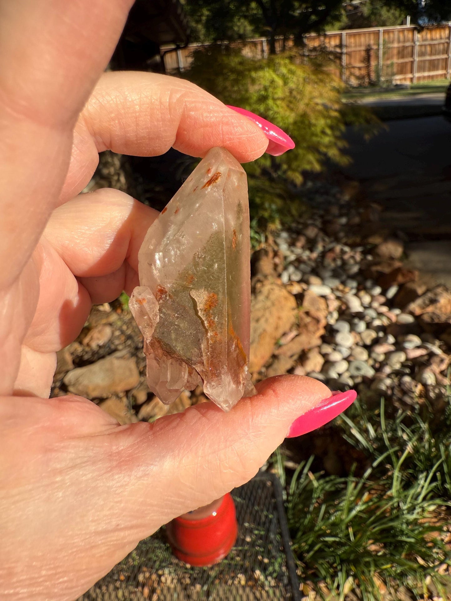 Strawberry Pink Mint Lemurian Fairy bed, new, high quality, striations, crystal healing, 2.5”, hematite, chlorite premium