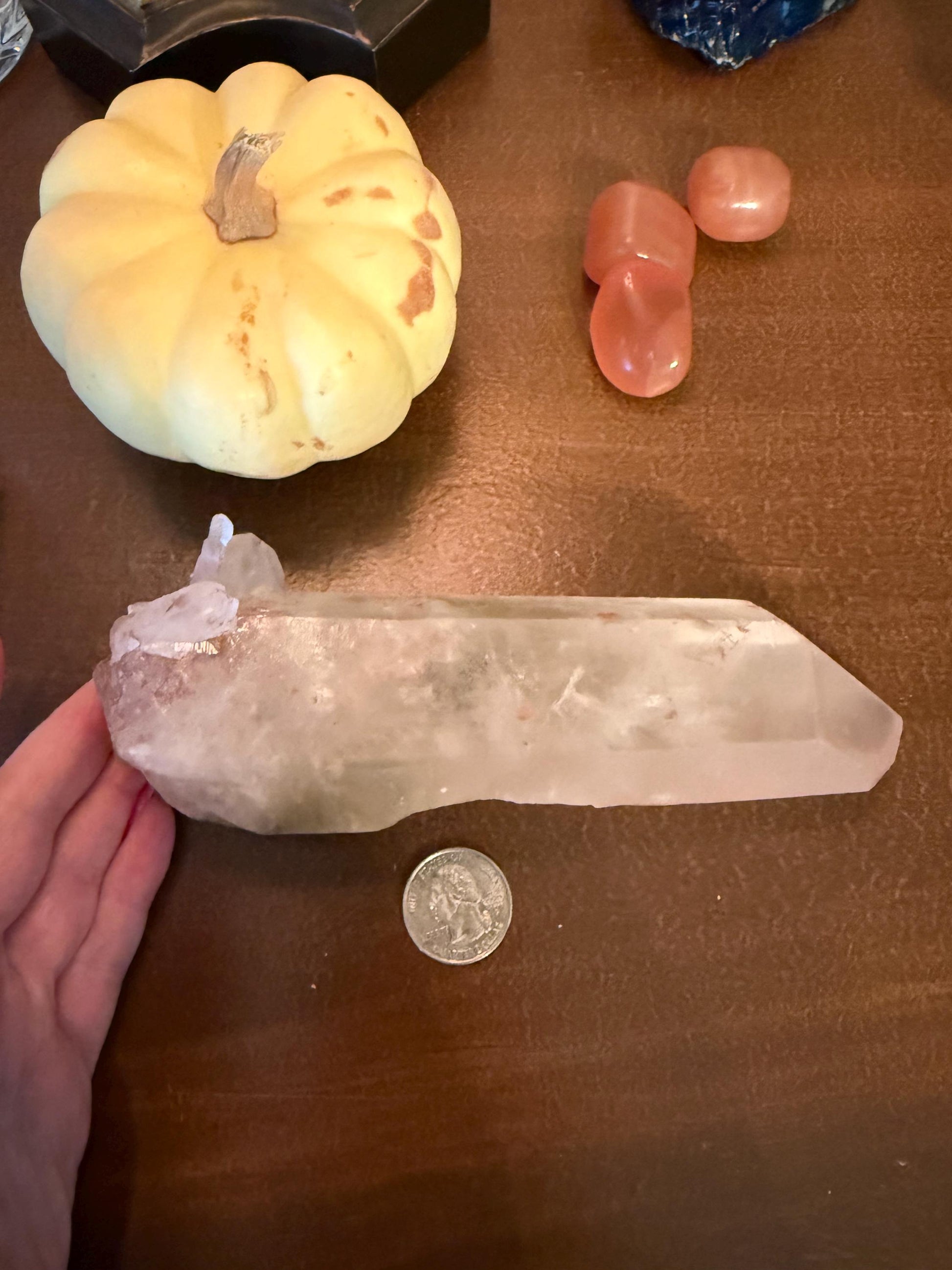 Strawberry Pink Mint Lemurian Crown Wand, new, high quality, striations, crystal healing, 7”, hematite, chlorite premium