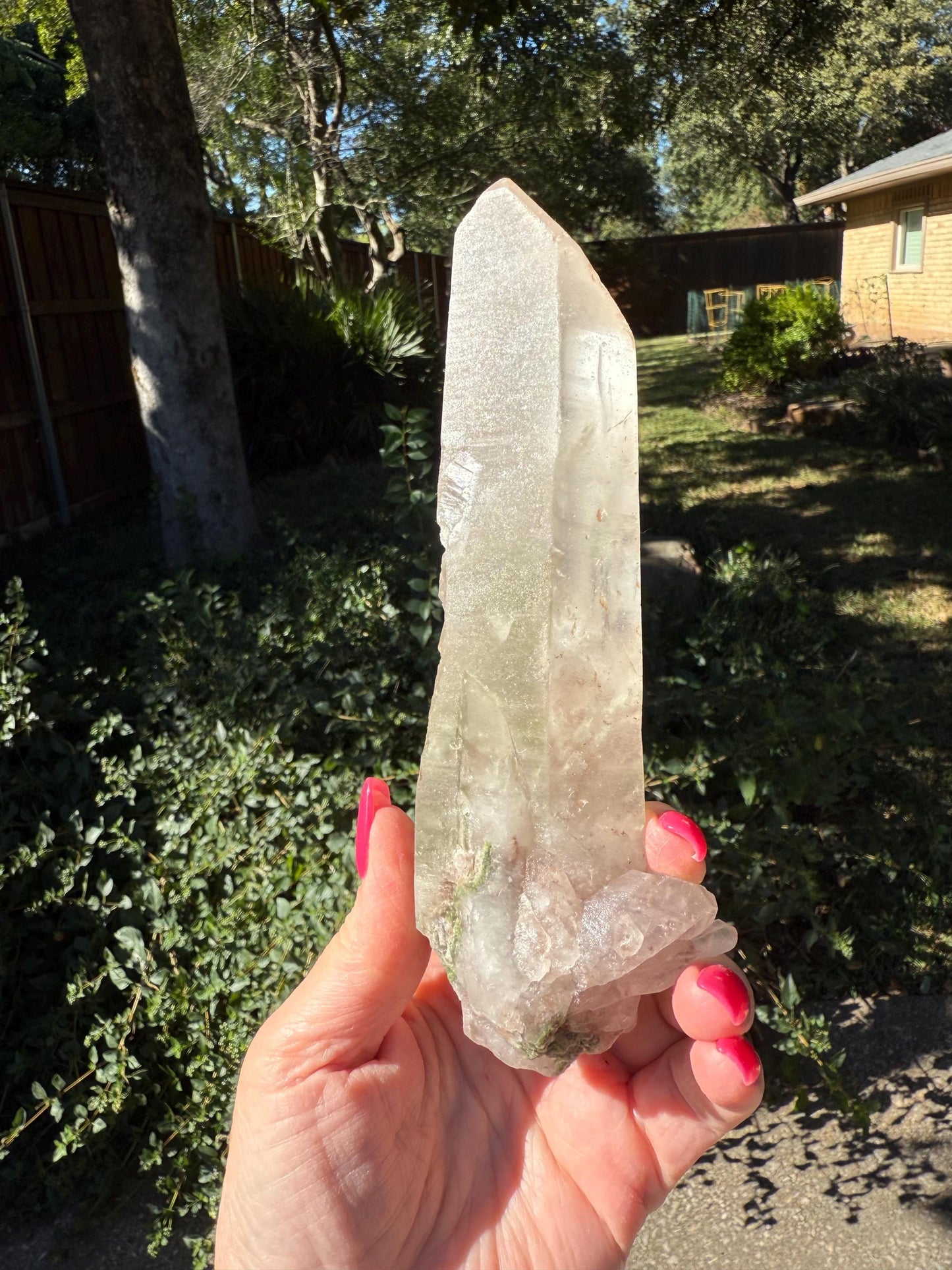 Strawberry Pink Mint Lemurian Crown Wand, new, high quality, striations, crystal healing, 7”, hematite, chlorite premium