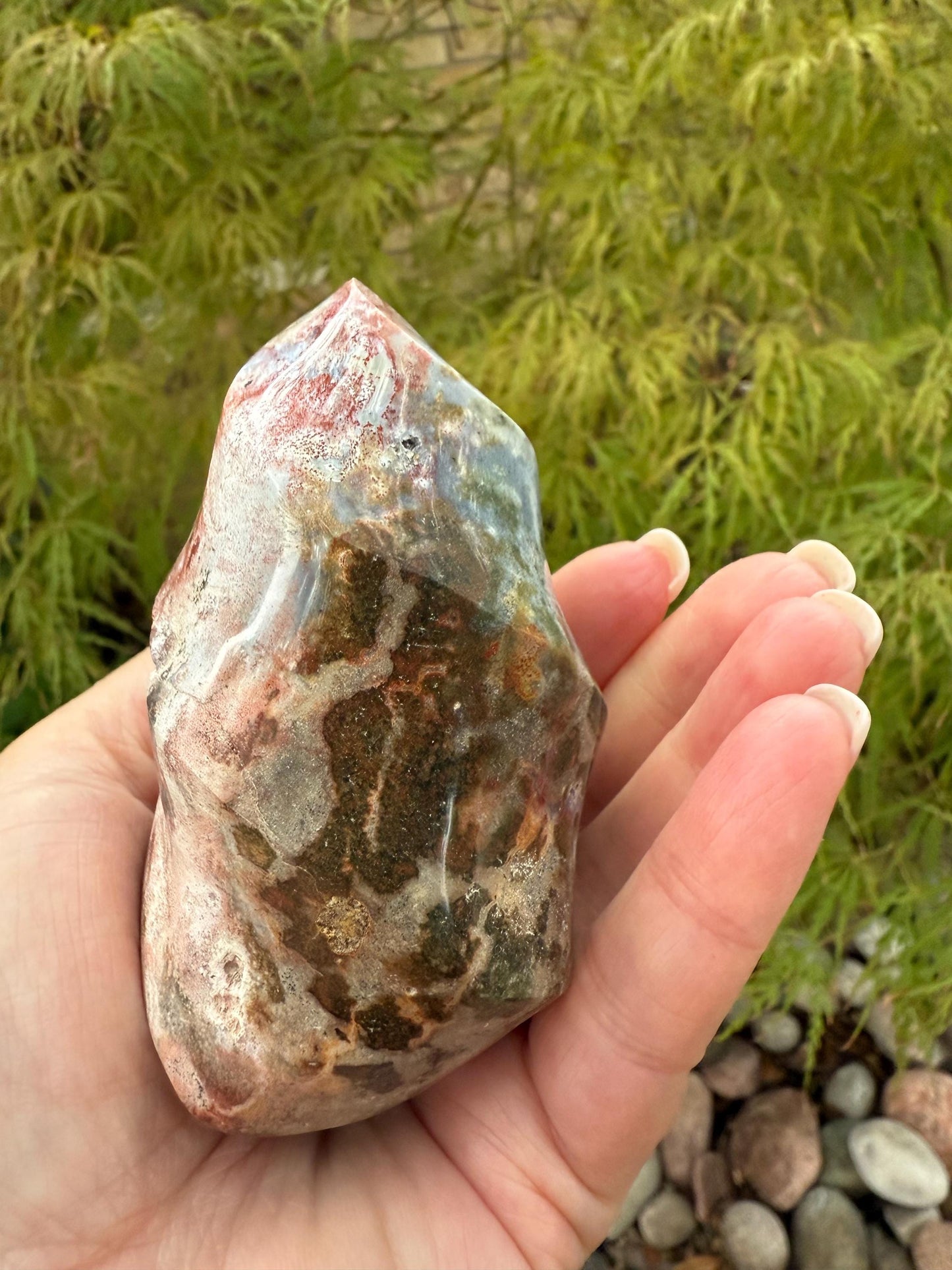 Ocean Jasper Flame, Stunning Carving, New, 3.5”, gift, altar, crystal healing