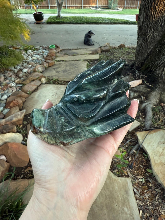 Bloodstone Dragon, 4.5”, carved for altars, gifts, crystal healing, high vibration crystals