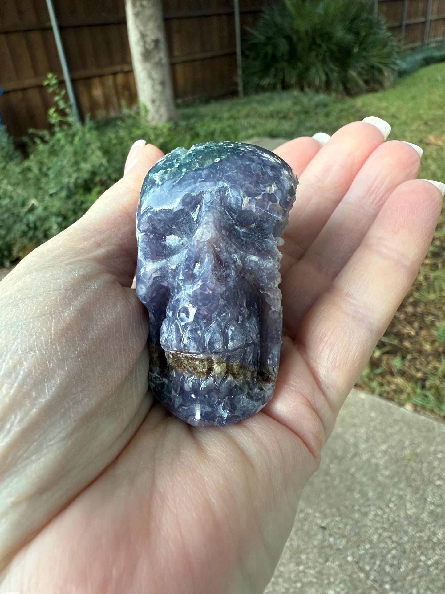 Grape Agate skull, 2”, 4.6 ounces, new, gift, altar, crystals, high vibration crystals, statement piece, rare