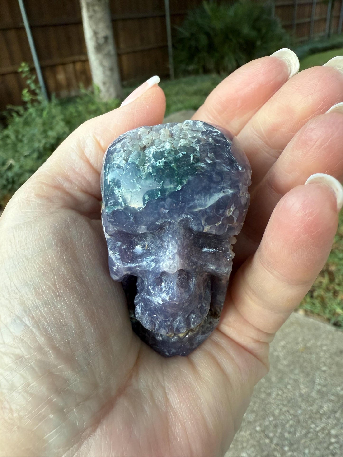 Grape Agate skull, 2”, 4.6 ounces, new, gift, altar, crystals, high vibration crystals, statement piece, rare