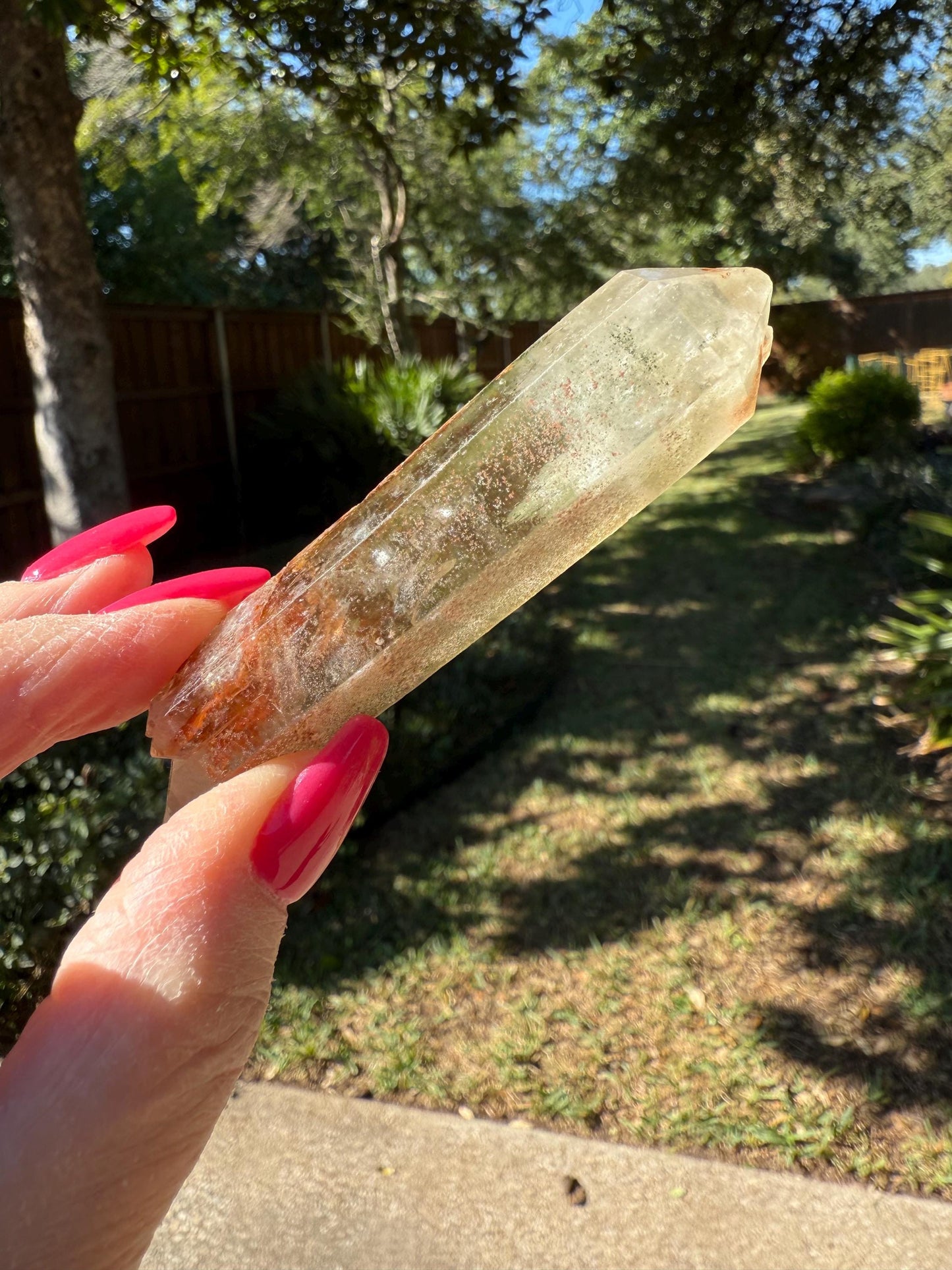 Strawberry Pink Mint Lemurian DT wand, new, high quality, striations, crystal healing, 3.5”, hematite, chlorite premium