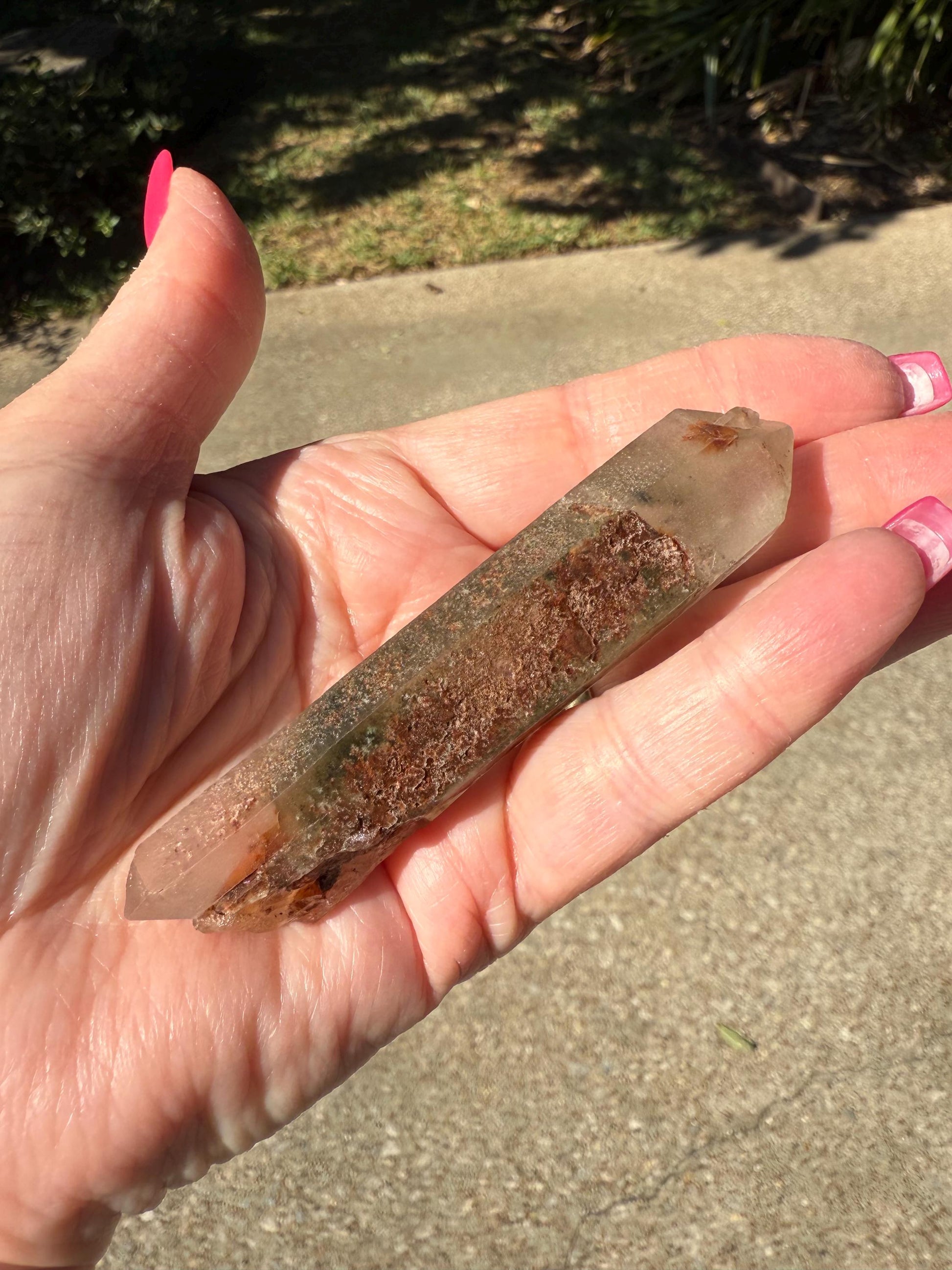 Strawberry Pink Mint Lemurian DT wand, new, high quality, striations, crystal healing, 3.5”, hematite, chlorite premium