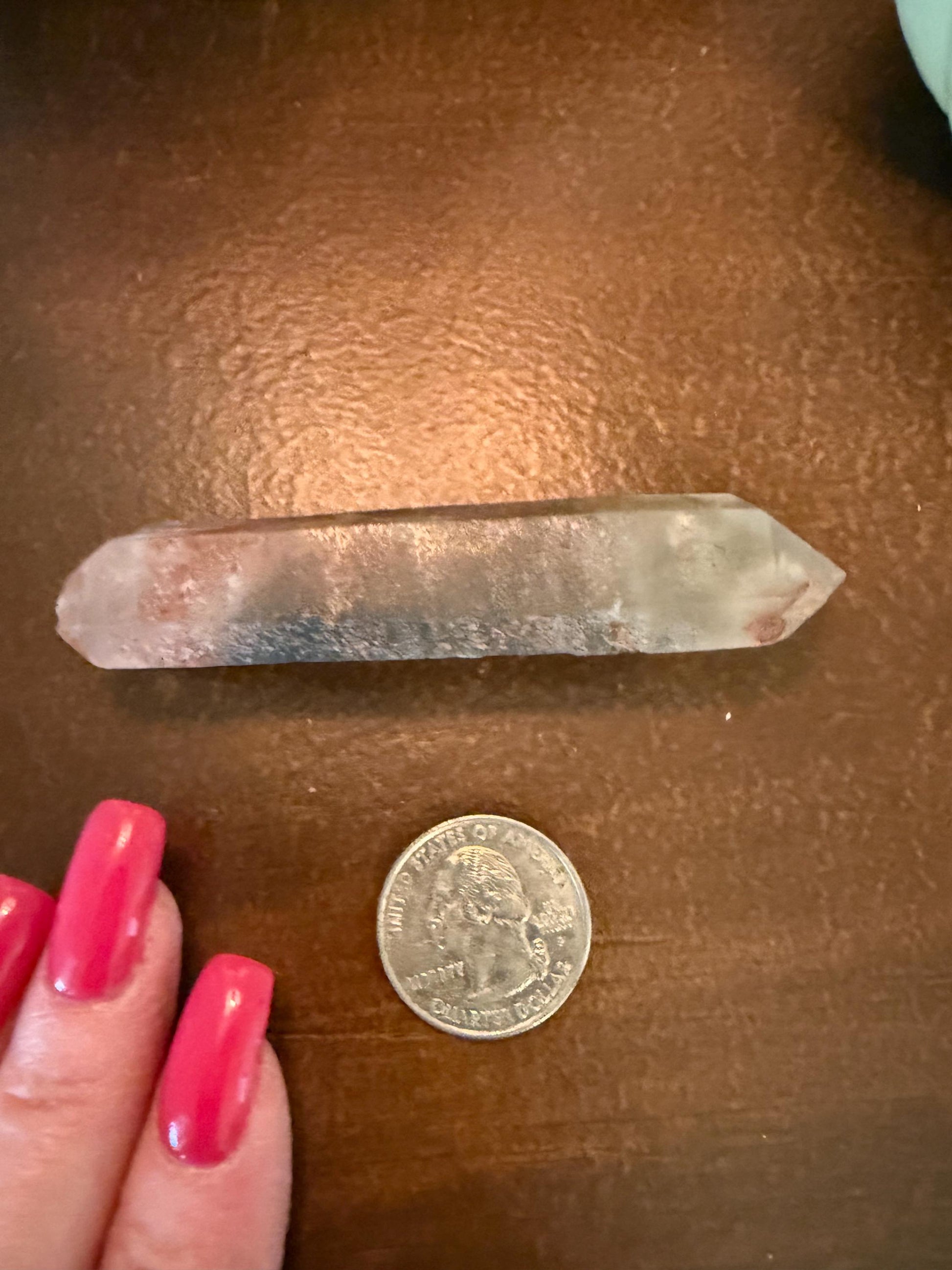 Strawberry Pink Mint Lemurian DT wand, new, high quality, striations, crystal healing, 3.5”, hematite, chlorite premium