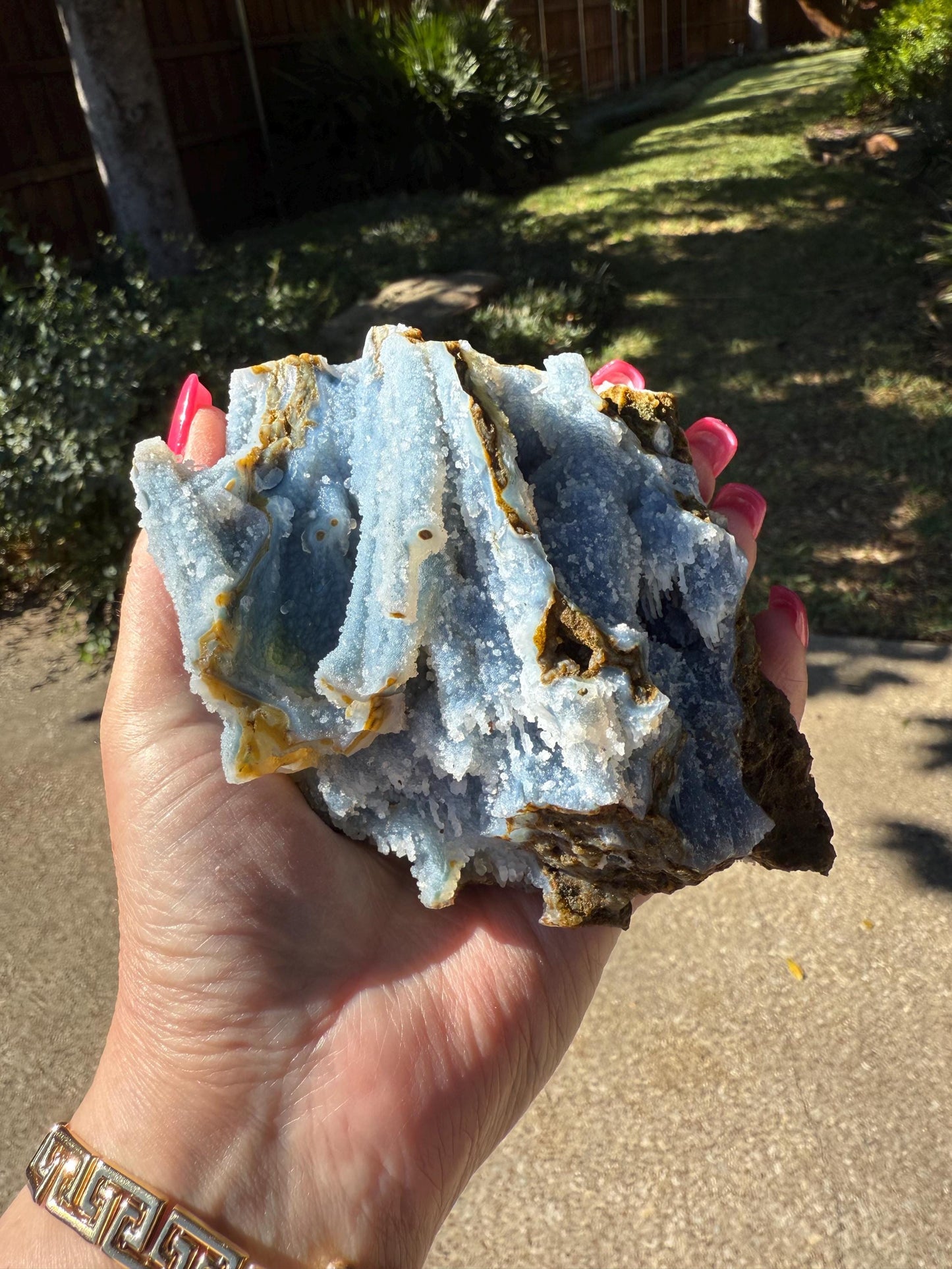 Blue Chalcedony Apophyllite with sparkle, celadonite, new, 5”, high vibration crystals, gifts, altar