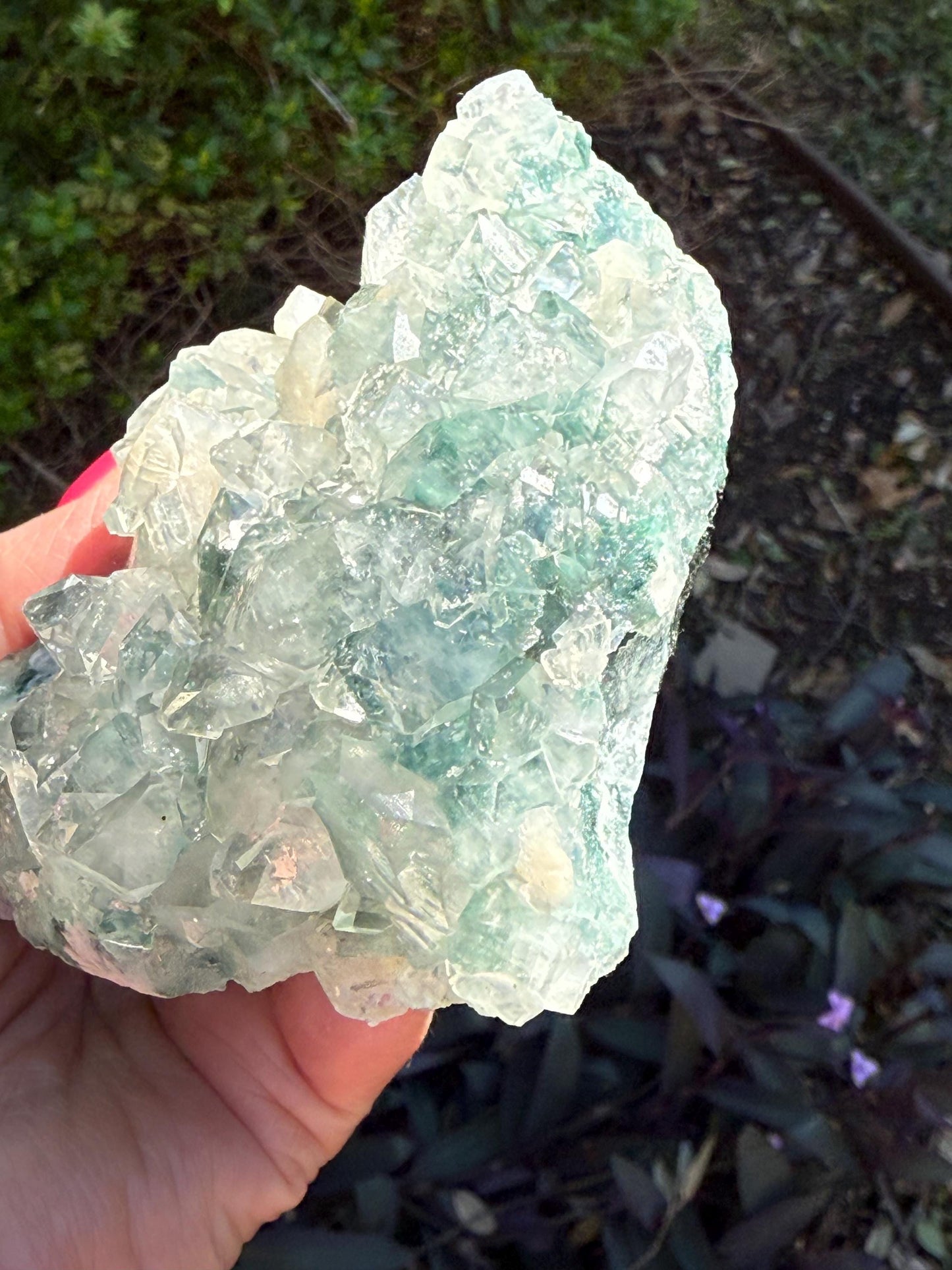 Heavy Green Apophyllite Fairy Bed double-sided with sparkle, 4.5”, high vibration crystals, gifts, altar