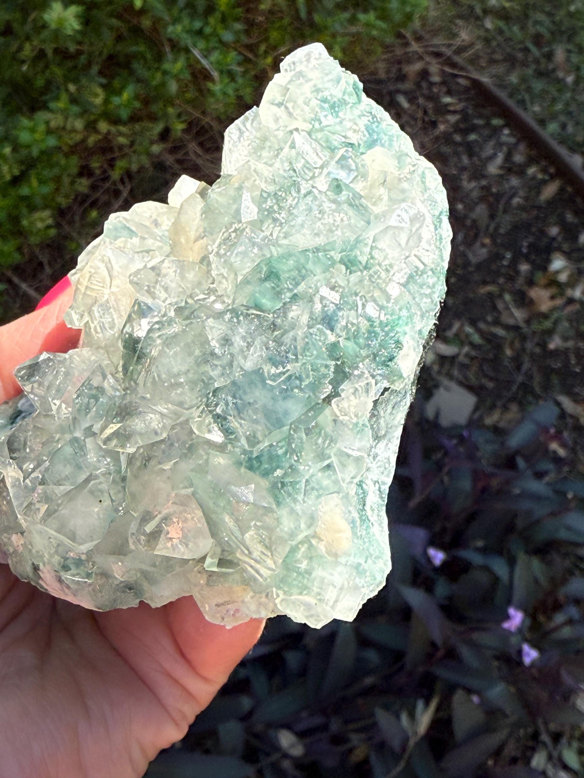 Heavy Green Apophyllite Fairy Bed double-sided with sparkle, 4.5”, high vibration crystals, gifts, altar