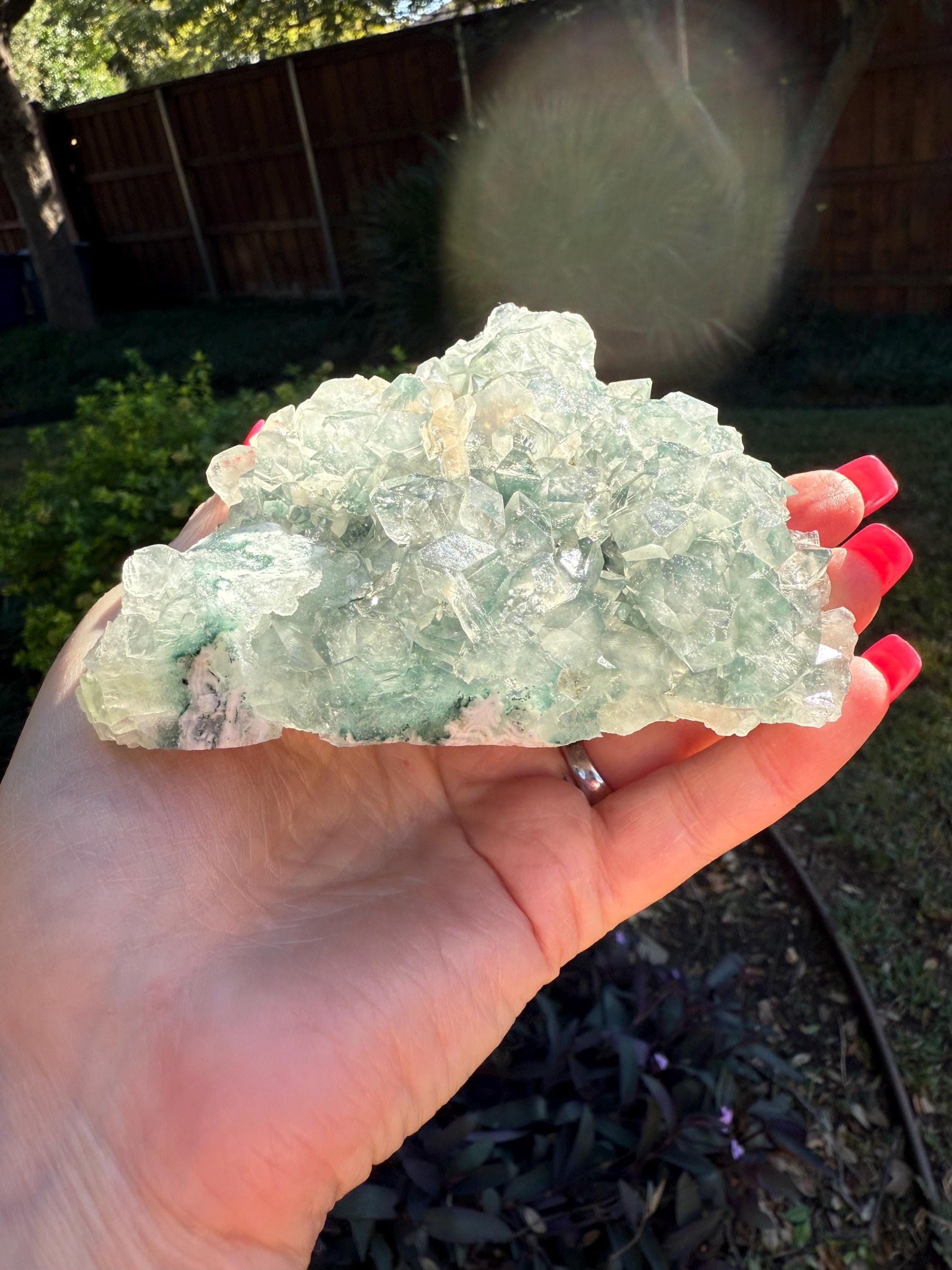 Heavy Green Apophyllite Fairy Bed double-sided with sparkle, 4.5”, high vibration crystals, gifts, altar