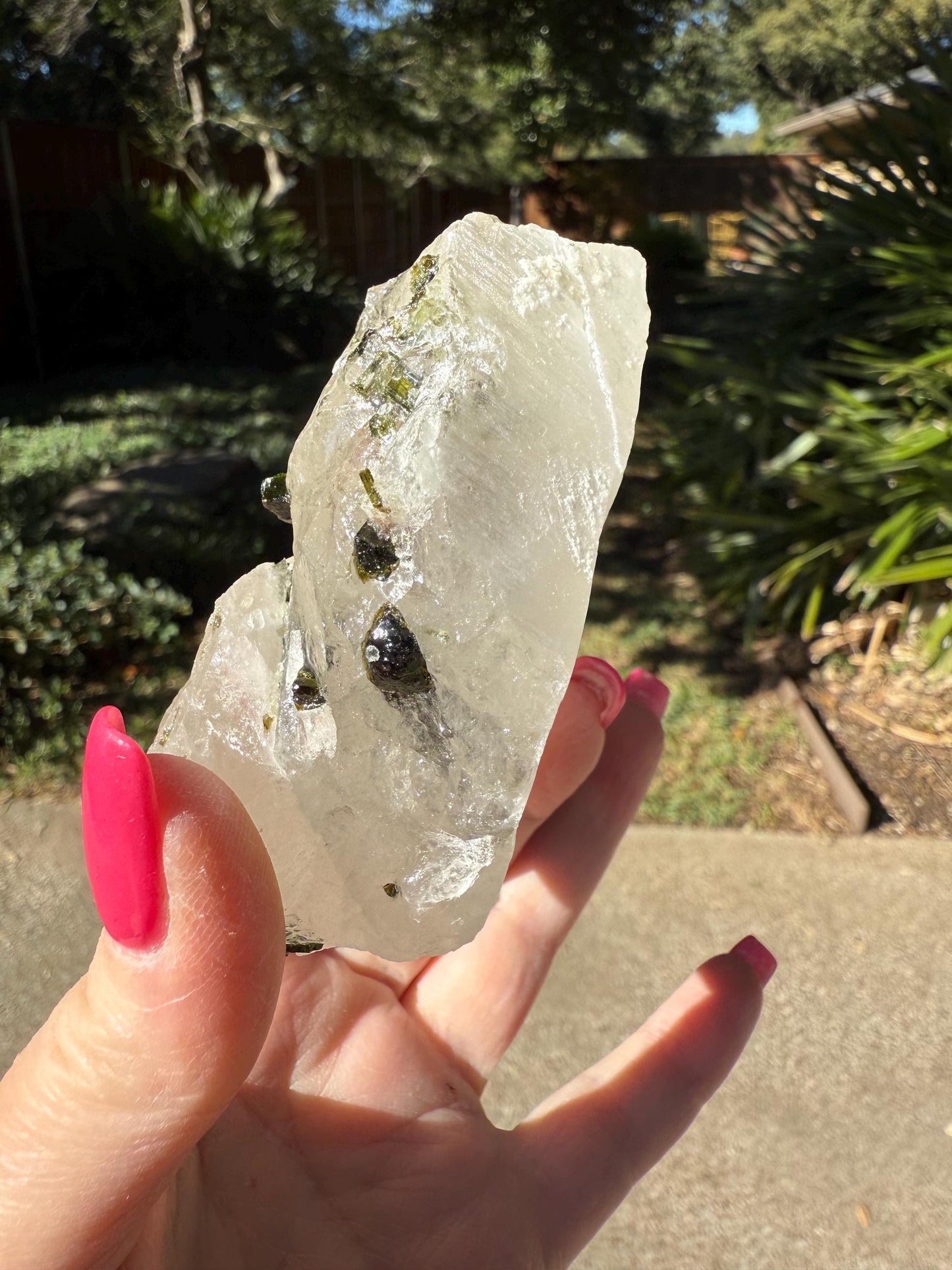 Large Green Tourmaline in Quartz chunk, stunning raw altar piece 9.6 oz, high vibration crystals, 3.5