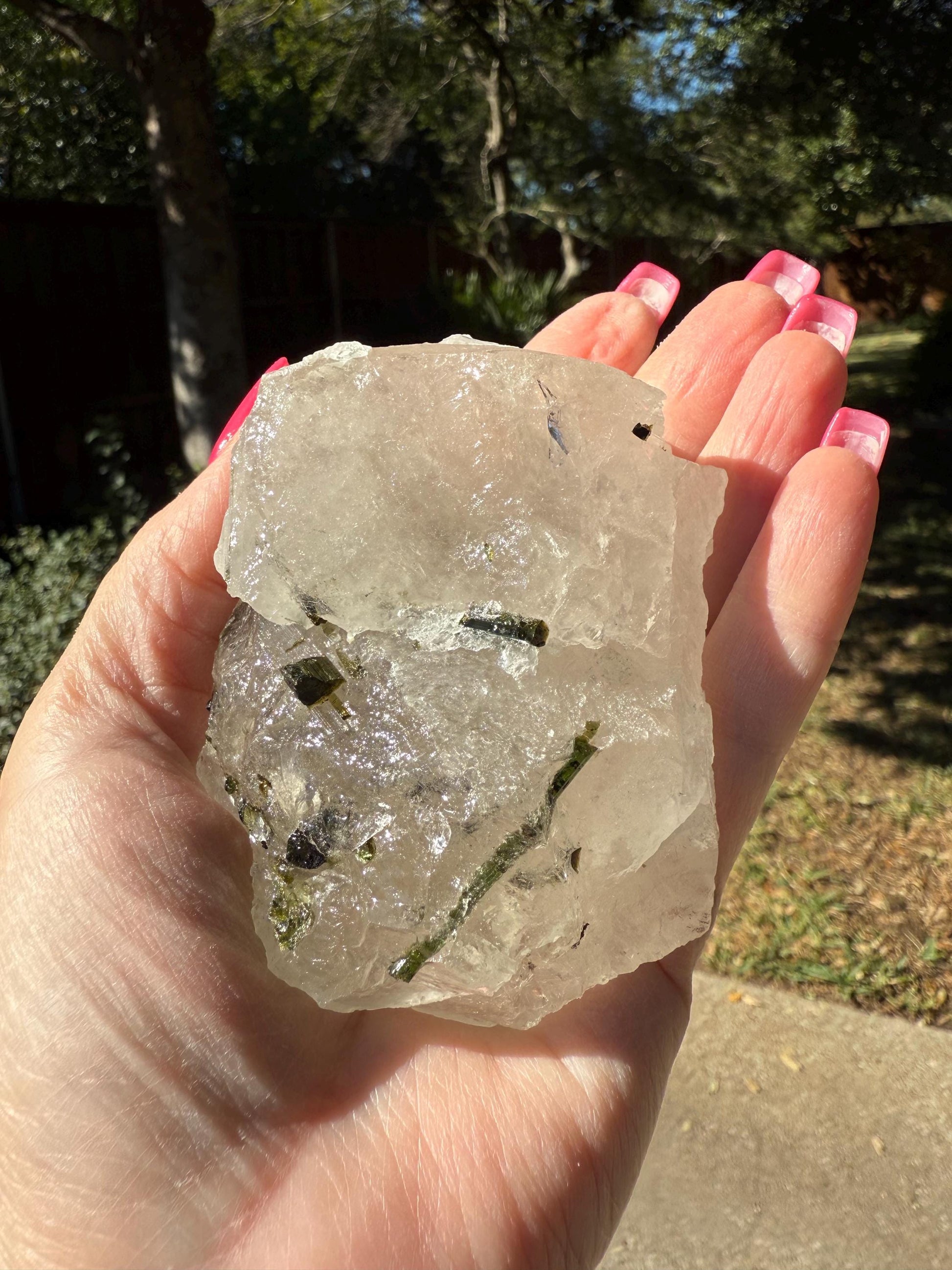 Large Green Tourmaline in Quartz chunk, stunning raw altar piece 9.6 oz, high vibration crystals, 3.5