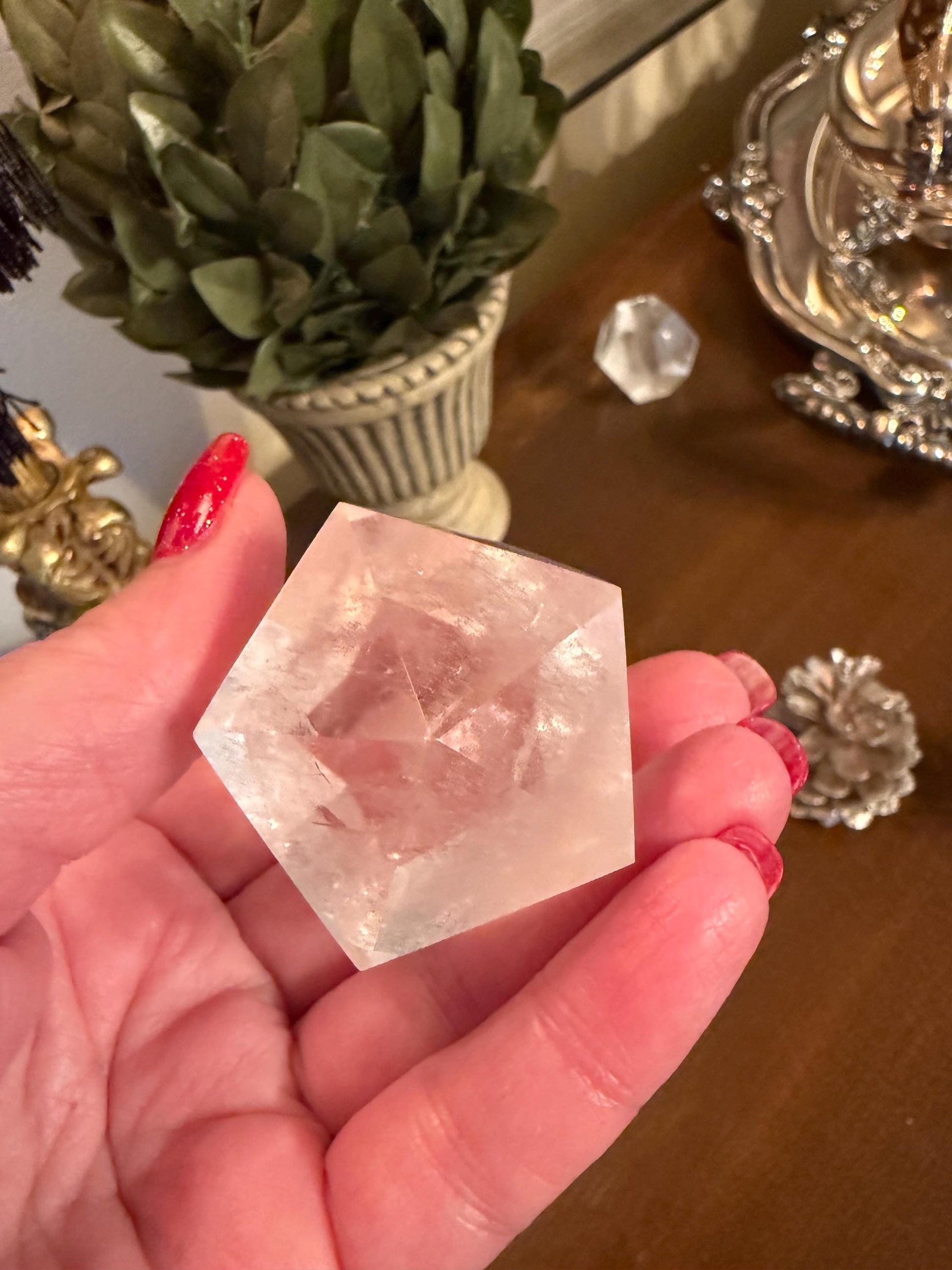 Lemurian Icosahedron triangle faces, Polished cut carving, 2”, fine healing magick crystal, high vibration crystals