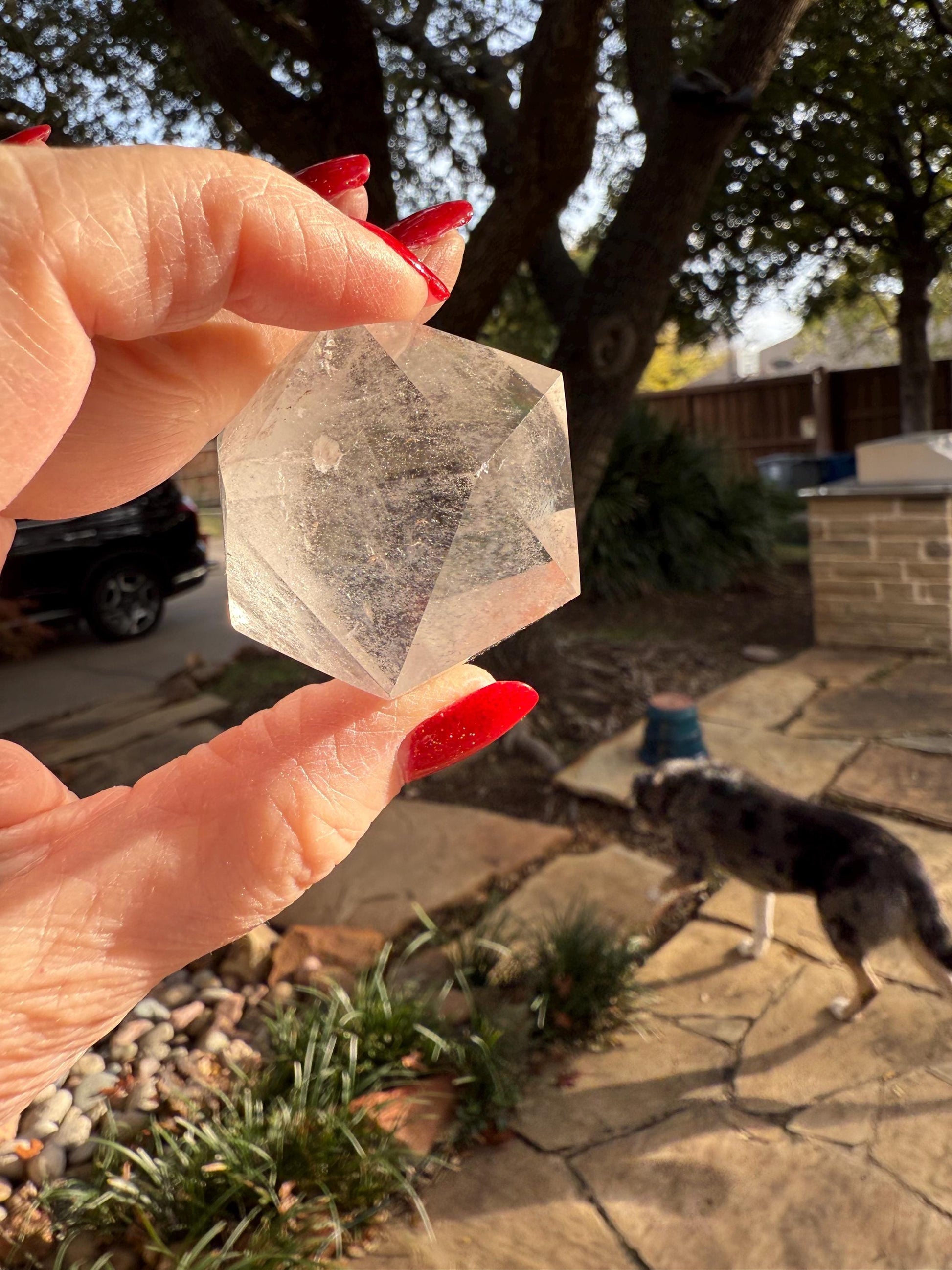 Lemurian Icosahedron triangle faces, Polished cut carving, 2”, fine healing magick crystal, high vibration crystals