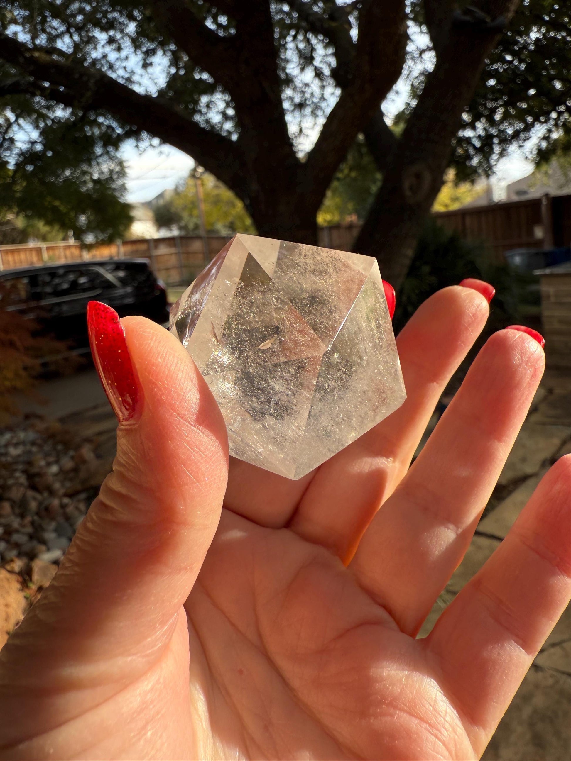 Lemurian Icosahedron triangle faces, Polished cut carving, 2”, fine healing magick crystal, high vibration crystals