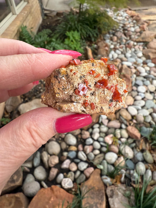 Chunky Vanadinite on Barite, sparkly with beautiful colors, high vibration crystals, gifts, 2”