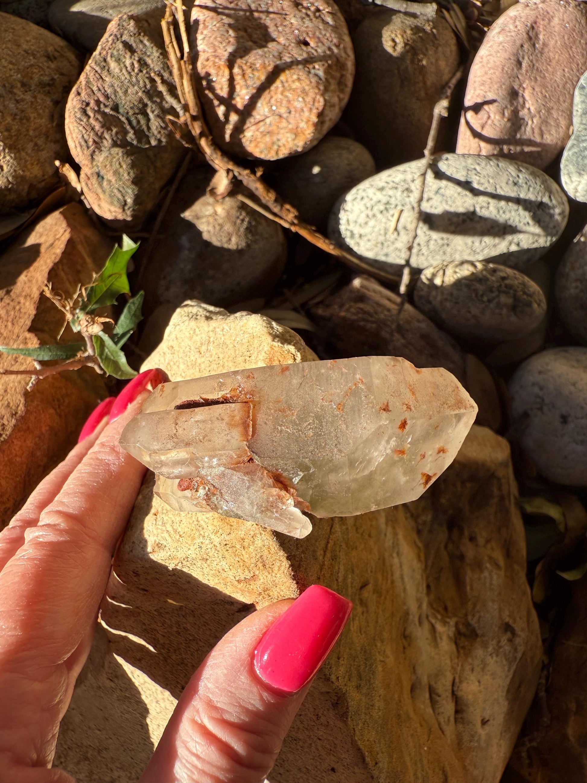 Strawberry Pink Mint Lemurian Fairy bed, new, high quality, striations, crystal healing, 2.5”, hematite, chlorite premium