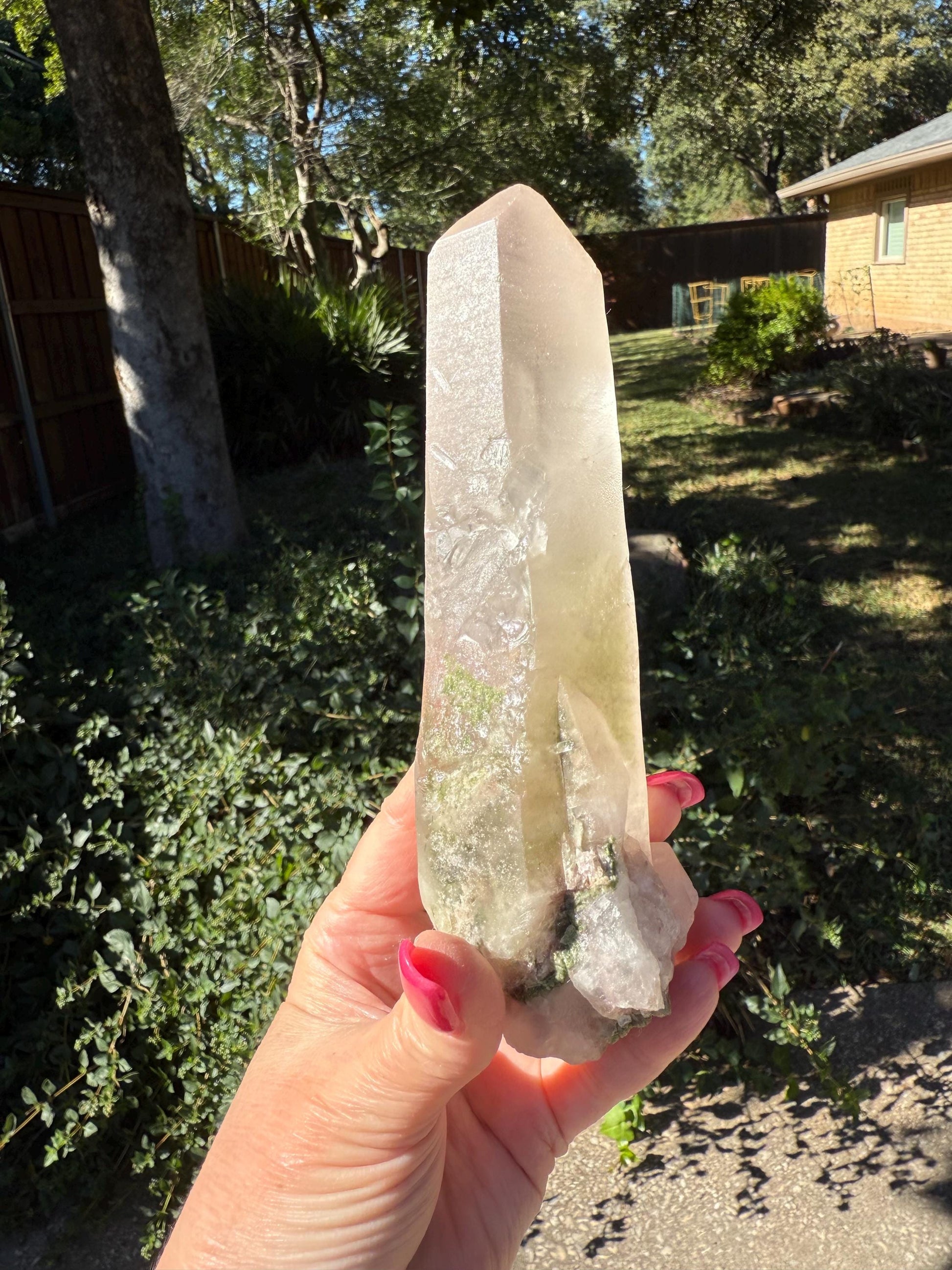 Strawberry Pink Mint Lemurian Crown Wand, new, high quality, striations, crystal healing, 7”, hematite, chlorite premium