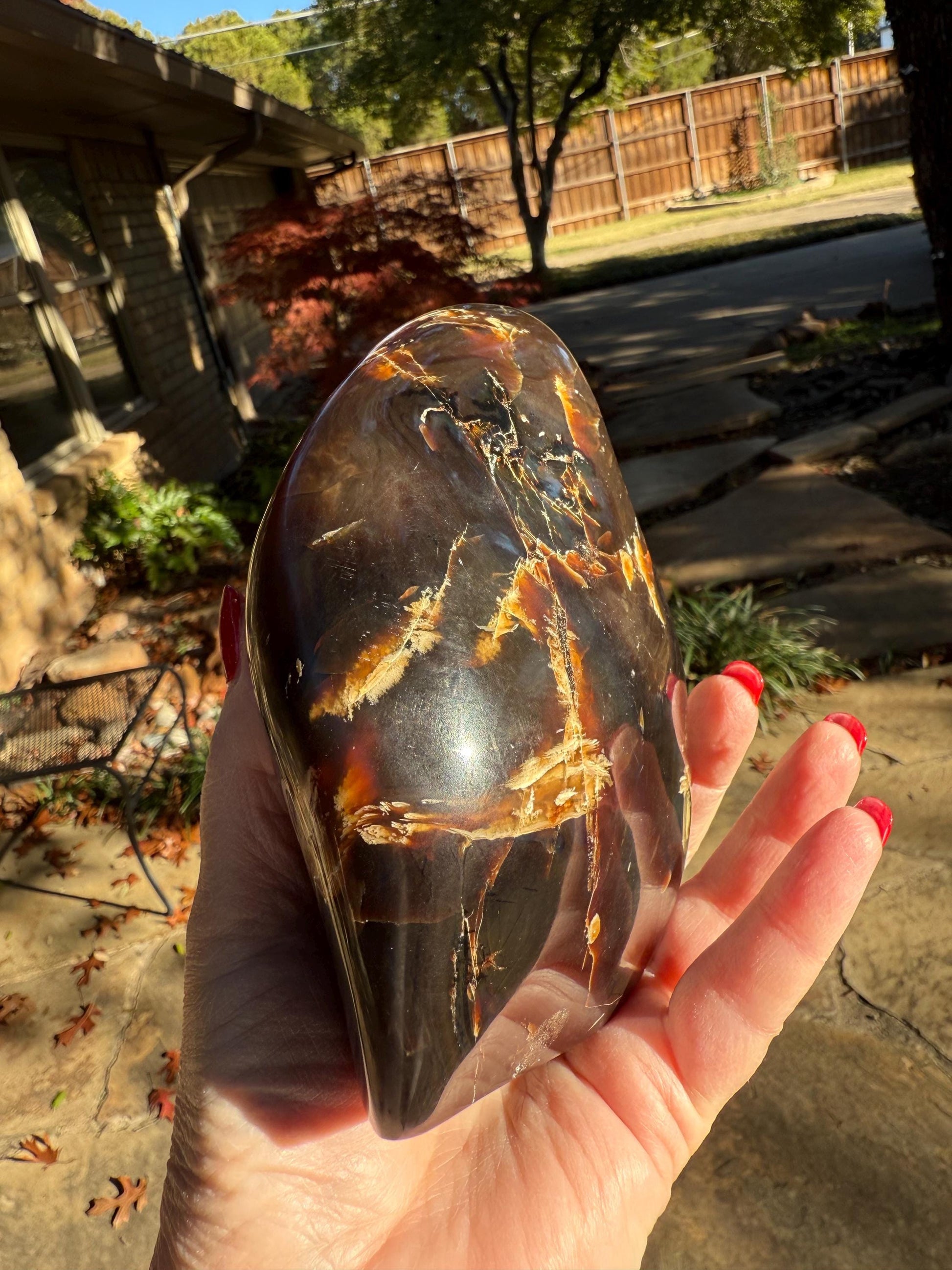 Large amber polished chunk, New, altar, gift, high vibration crystals, natural, crystal healing, 15 ounces, 5.75”, statement piece