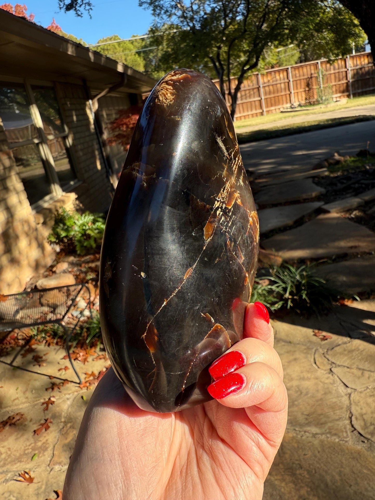 Large amber polished chunk, New, altar, gift, high vibration crystals, natural, crystal healing, 15 ounces, 5.75”, statement piece