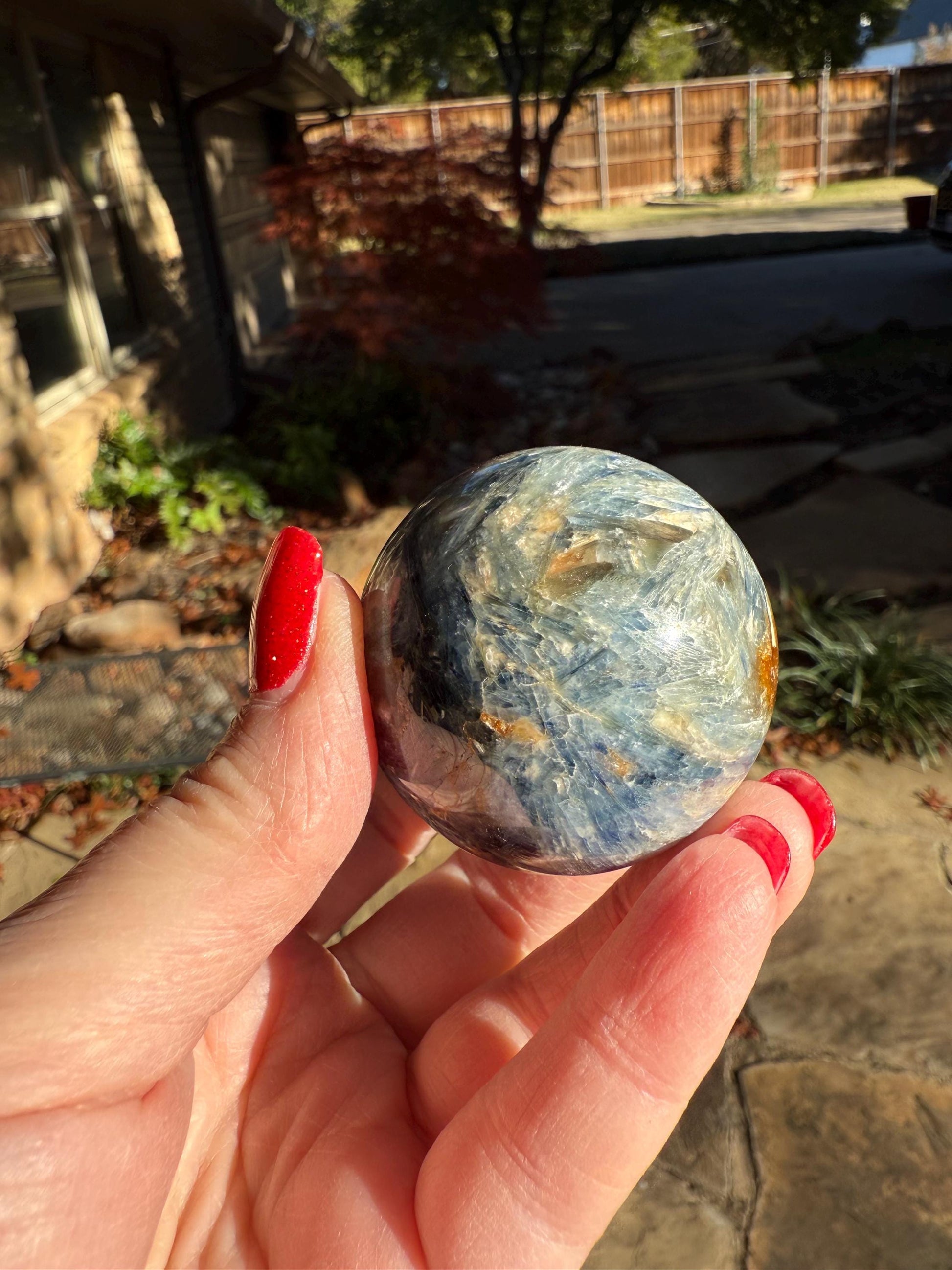 Premium Blue Kyanite Sphere, 6” around, new, gorgeous high vibration crystals