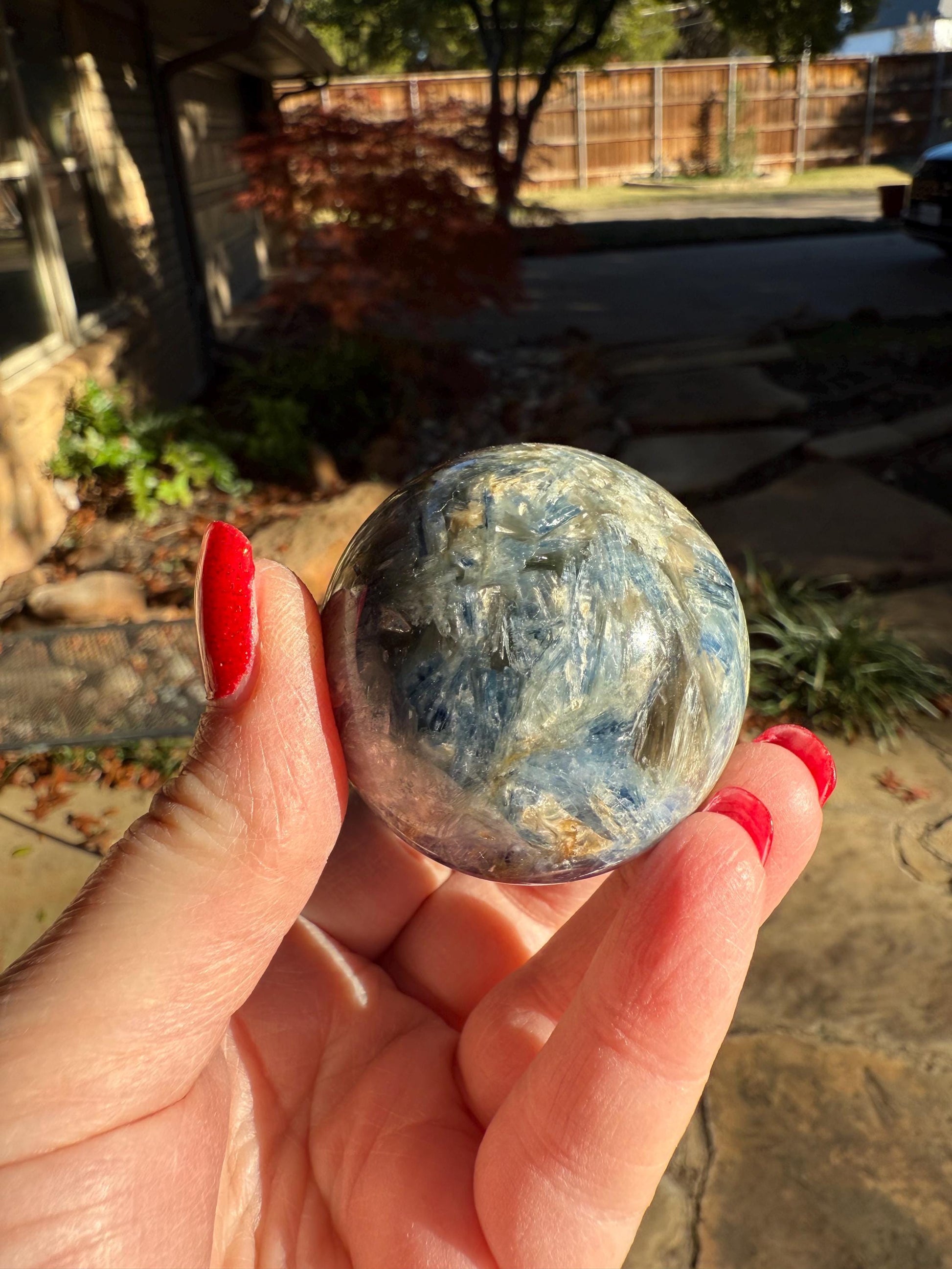 Premium Blue Kyanite Sphere, 6” around, new, gorgeous high vibration crystals