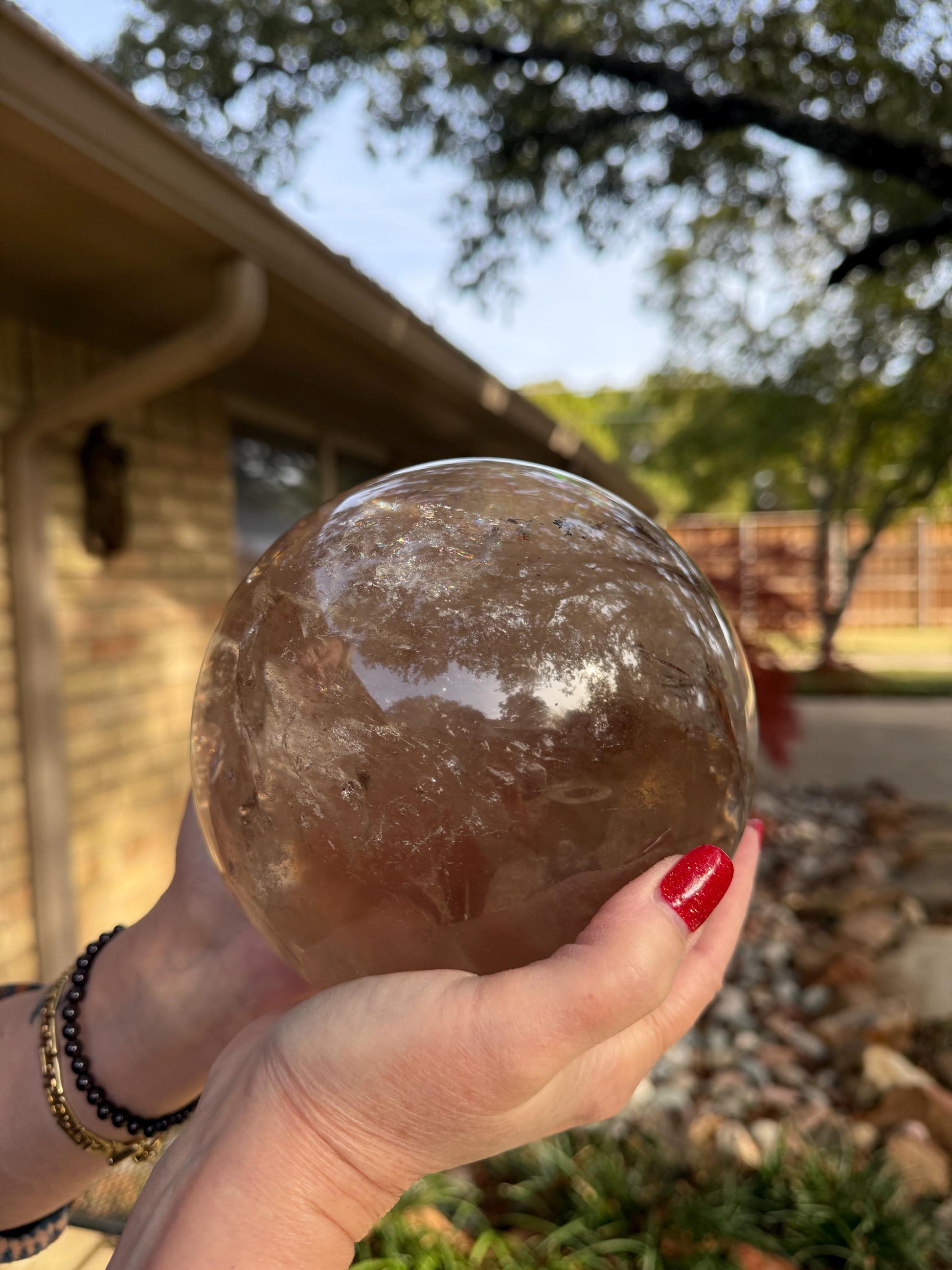 Private Collection 18.75” around Smoky Lemurian Quartz Sphere, New, rainbows, high vibration crystals, gifts