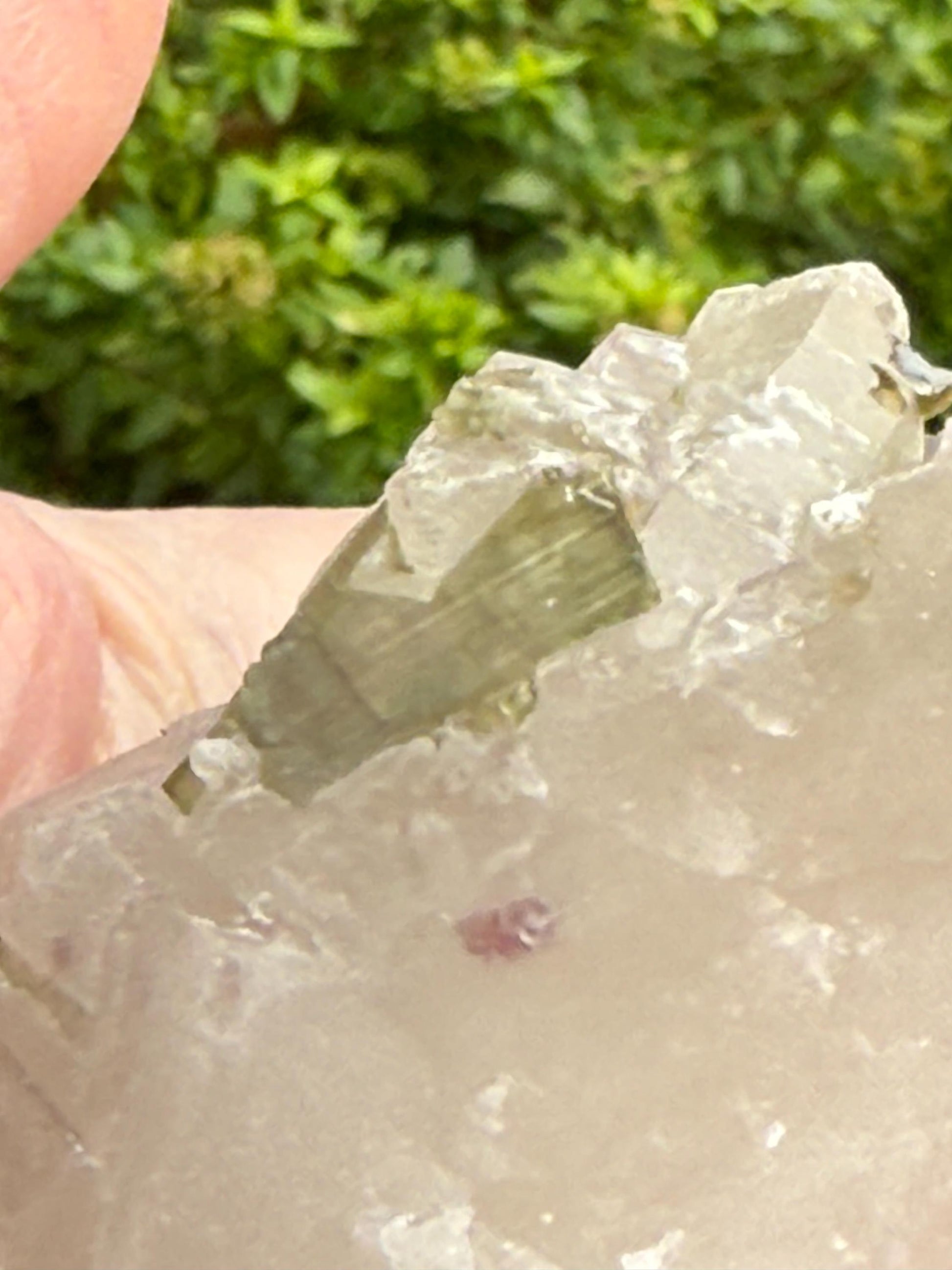 Large Green Tourmaline in Quartz with inner rod, stunning raw altar piece 7 oz, high vibration crystals, 3”