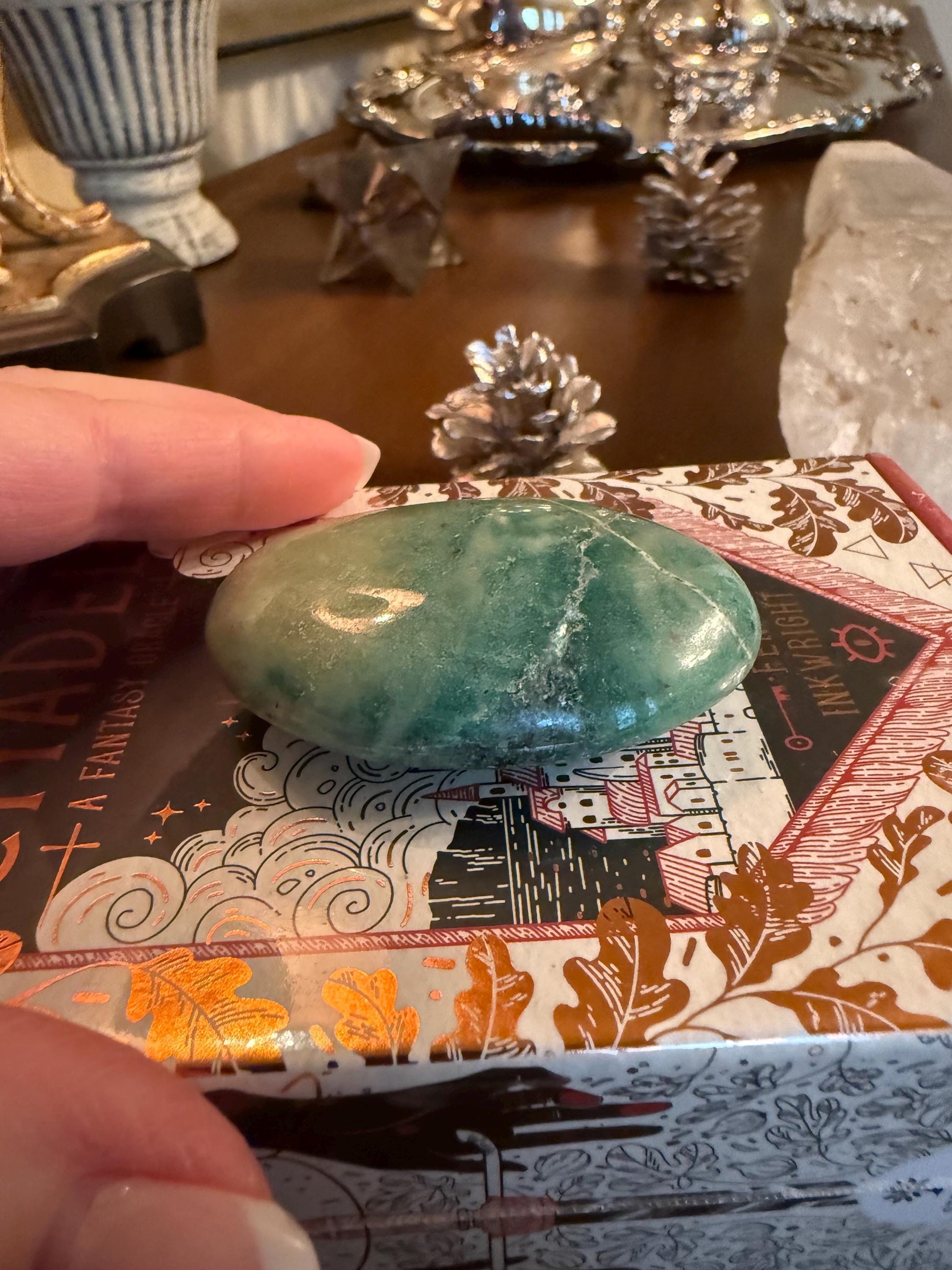 Green Aventurine Palm Stone, New, Gifts, abundance, wand, high vibration crystal healing, 2.25”