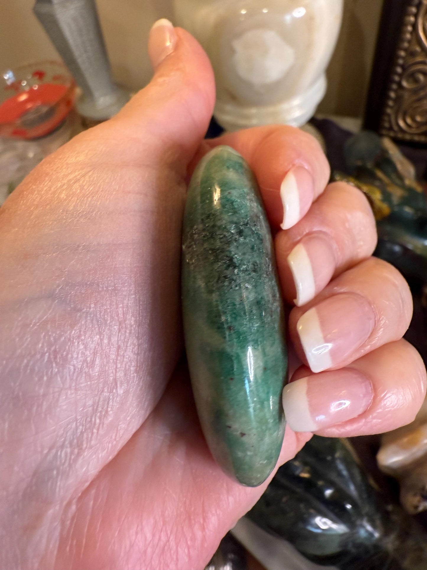 Green Aventurine Palm Stone, New, Gifts, abundance, wand, high vibration crystal healing, 2.25”