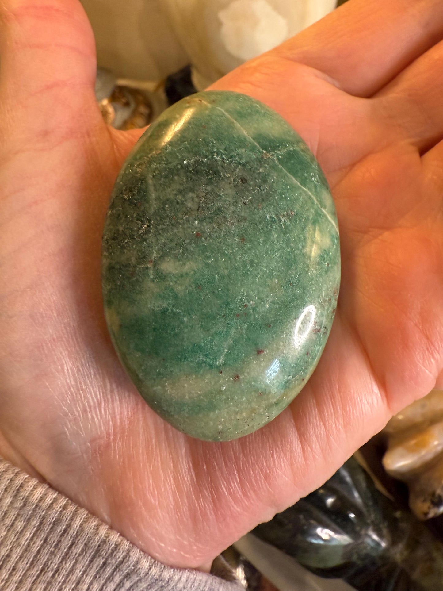 Green Aventurine Palm Stone, New, Gifts, abundance, wand, high vibration crystal healing, 2.25”