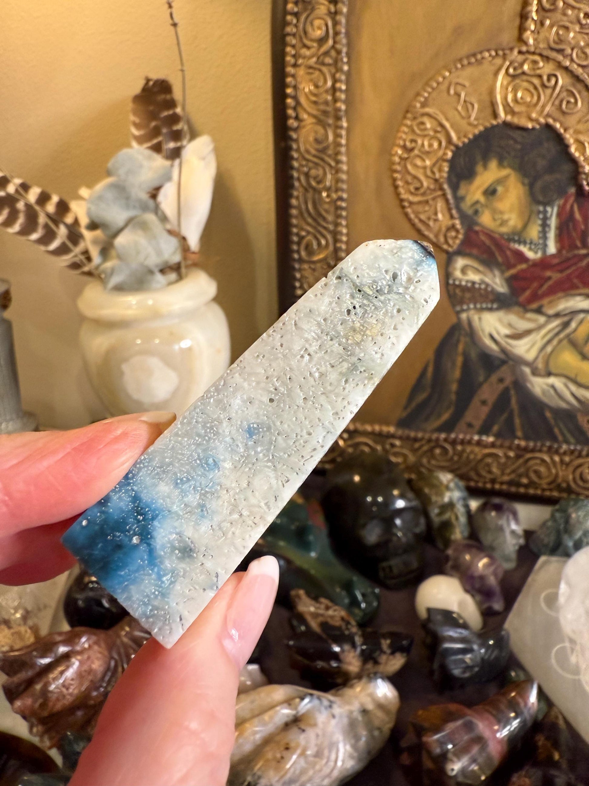 Nakauriite tower, Blue Ice, Glacierite, 3”, new, gift, altar, crystals, high vibration crystals, rare