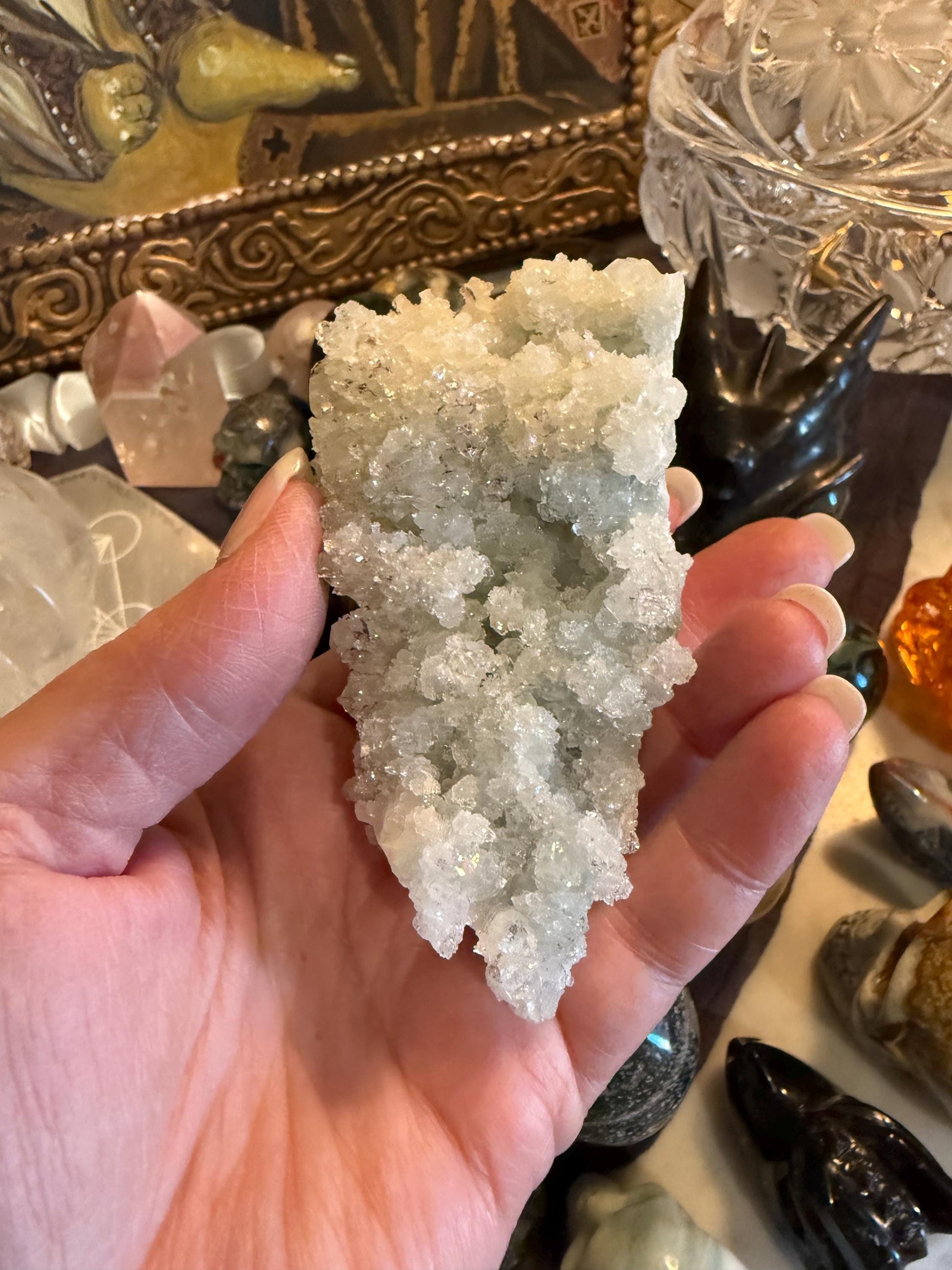 Sparkly Apophyllite Fairy Bed pure diamond crust, new, high vibration crystals, gifts, altar, 3.5”