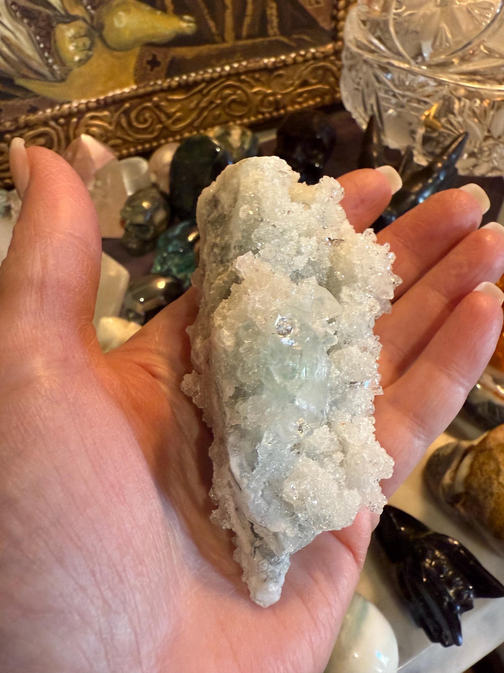 Sparkly Apophyllite Fairy Bed pure diamond crust, new, high vibration crystals, gifts, altar, 3.5”