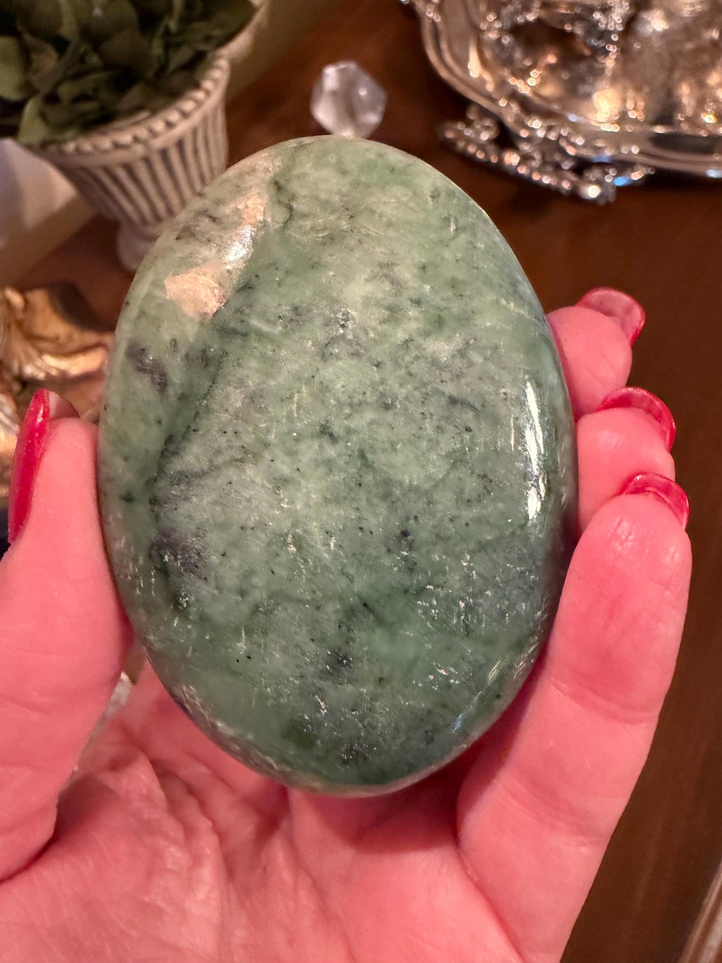 Nephrite Jade Palm Stone, Exquisite, approx 3”, gift, new in shop, healing crystals