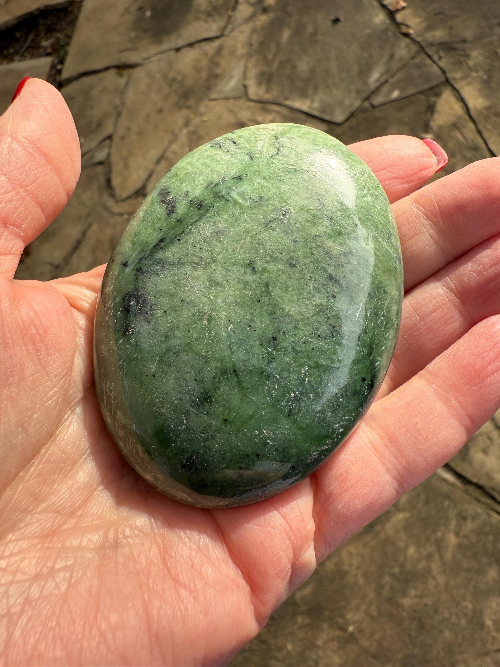 Nephrite Jade Palm Stone, Exquisite, approx 3”, gift, new in shop, healing crystals