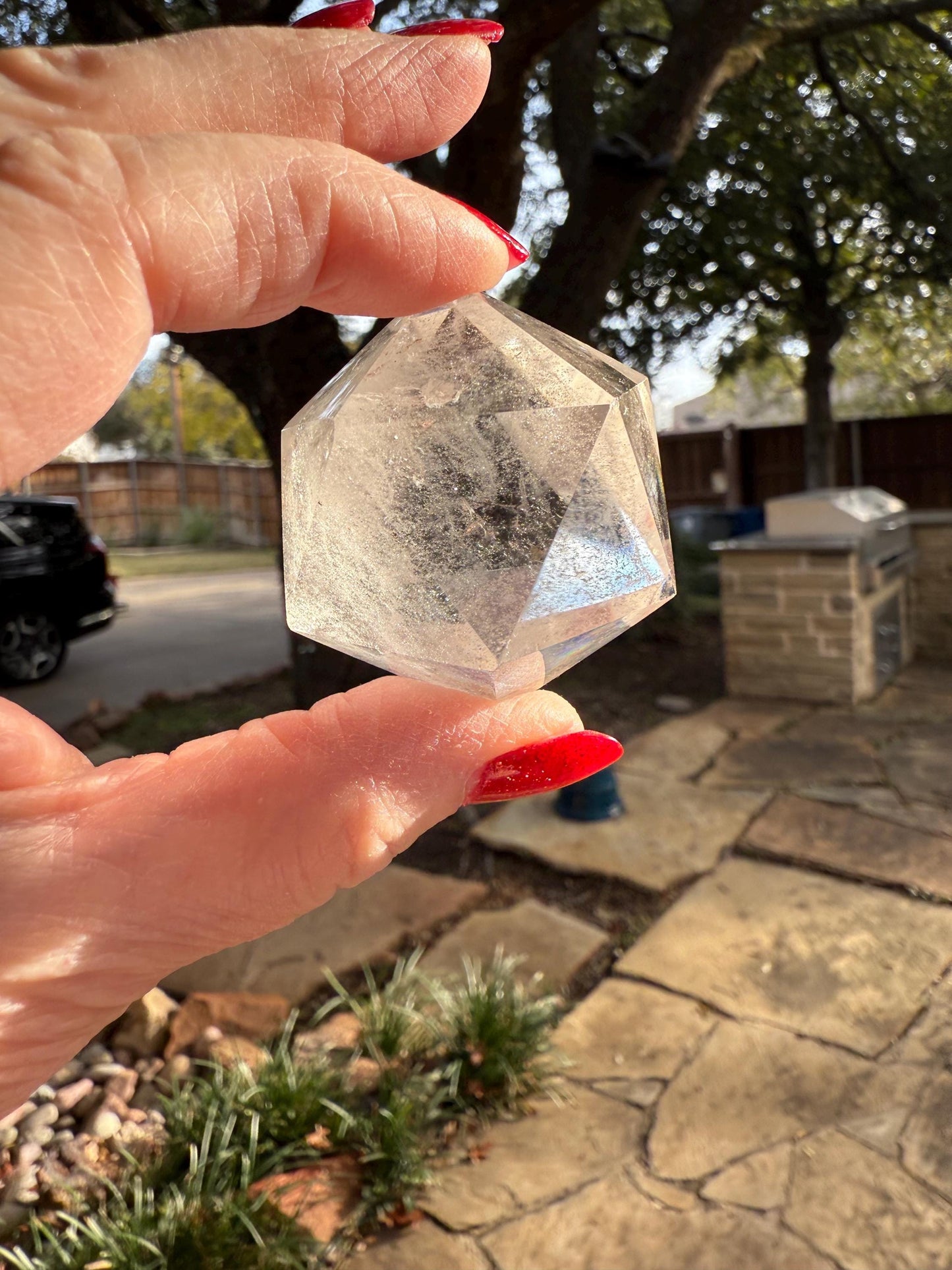 Lemurian Icosahedron triangle faces, Polished cut carving, 2”, fine healing magick crystal, high vibration crystals