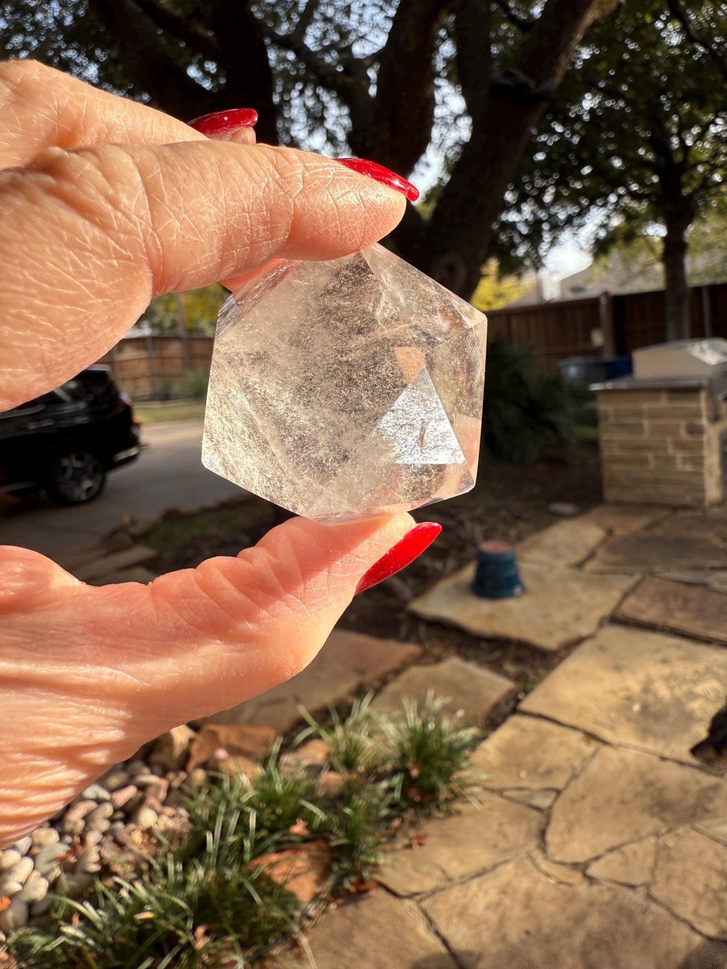 Lemurian Icosahedron triangle faces, Polished cut carving, 2”, fine healing magick crystal, high vibration crystals