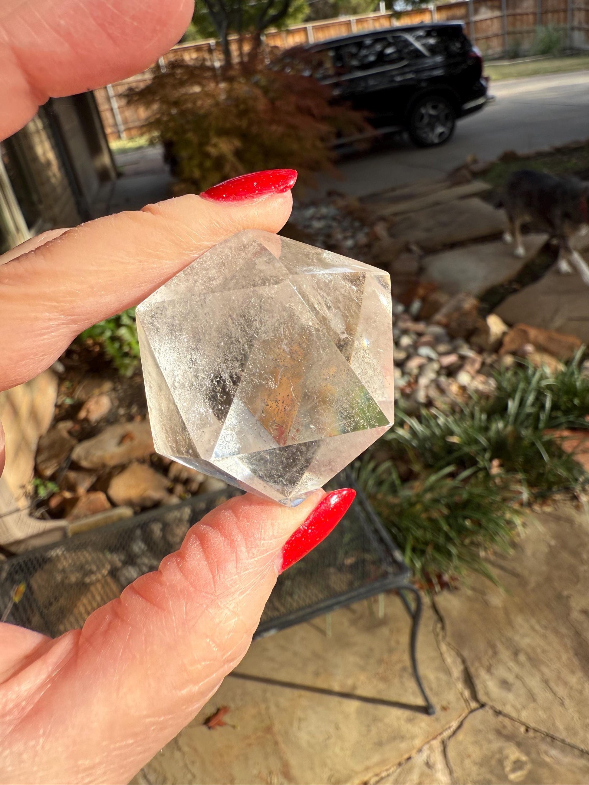 Lemurian Icosahedron triangle faces, Polished cut carving, 2”, fine healing magick crystal, high vibration crystals