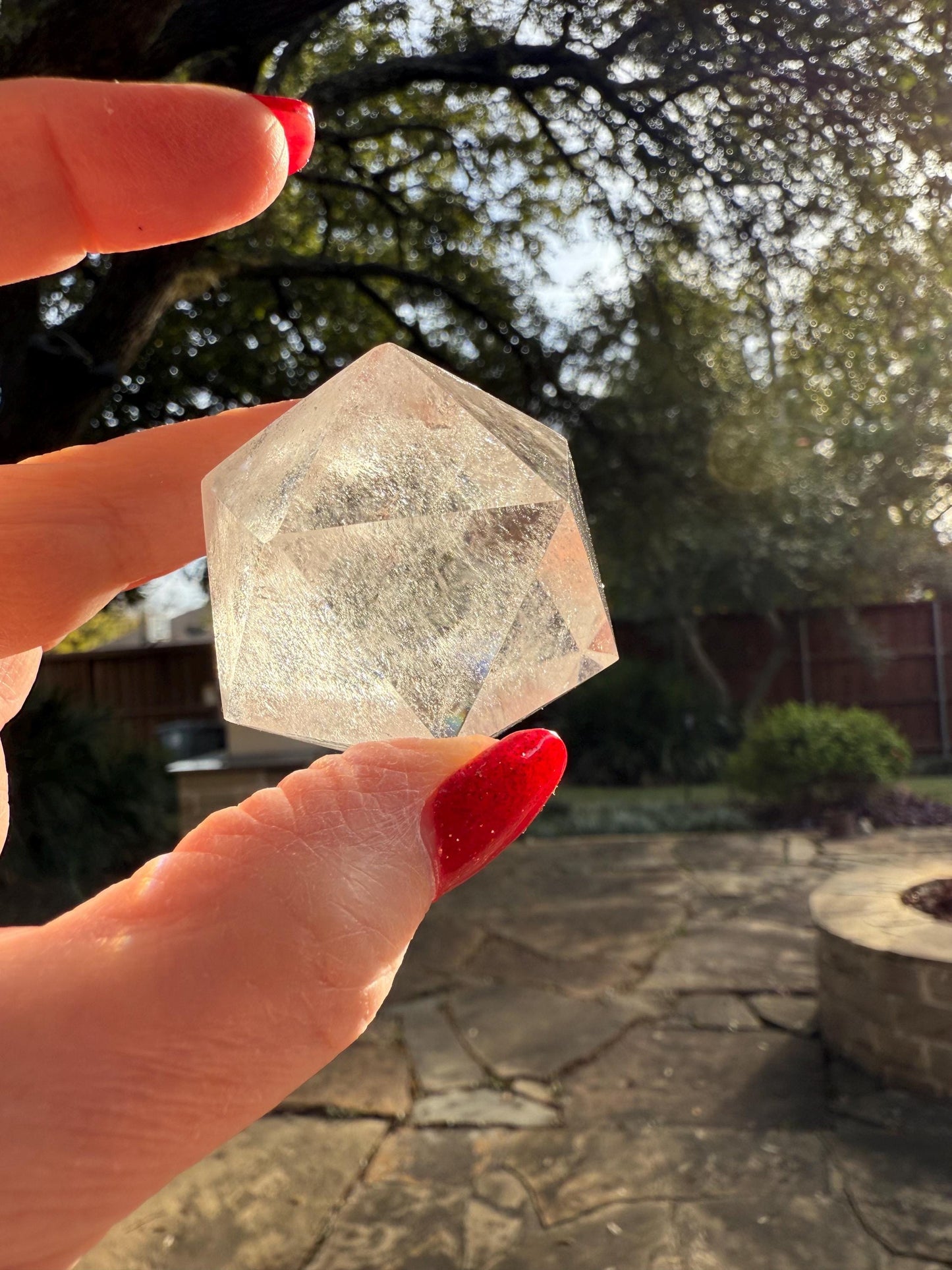 Lemurian Icosahedron triangle faces, Polished cut carving, 2”, fine healing magick crystal, high vibration crystals