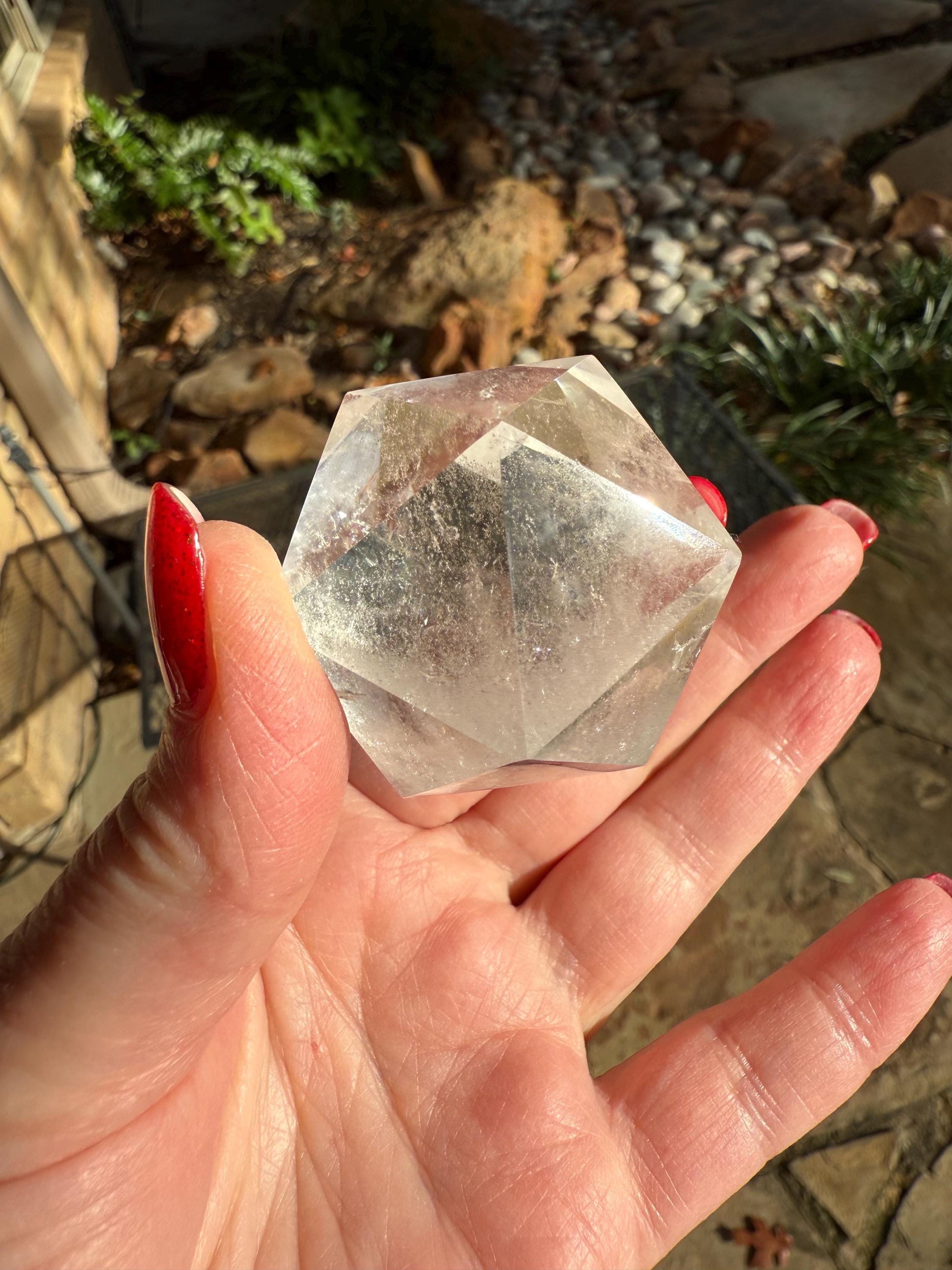 Lemurian Icosahedron triangle faces, Polished cut carving, 2”, fine healing magick crystal, high vibration crystals